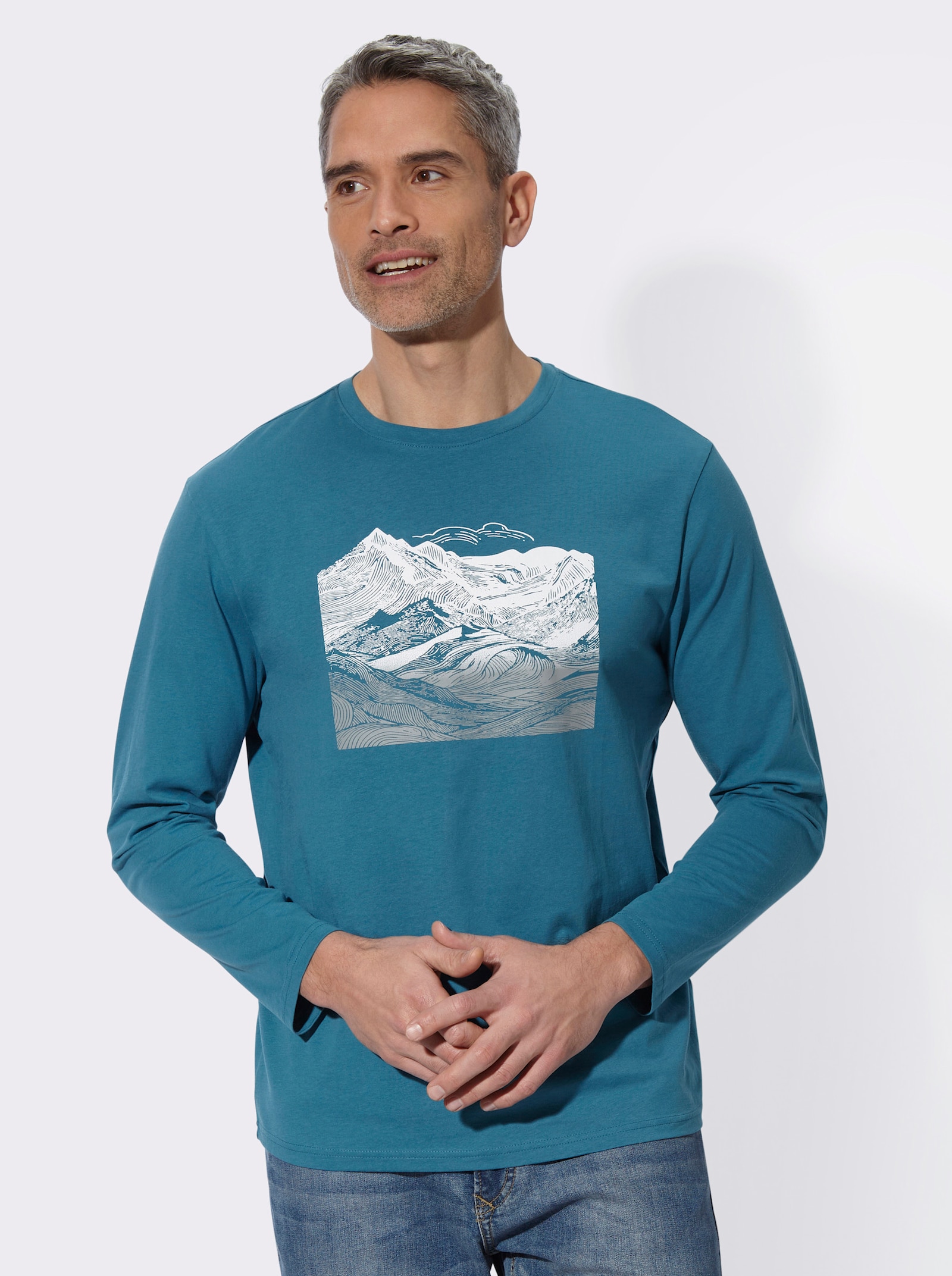 Langarmshirt mit Gebirgs-Druckmotiv - topas