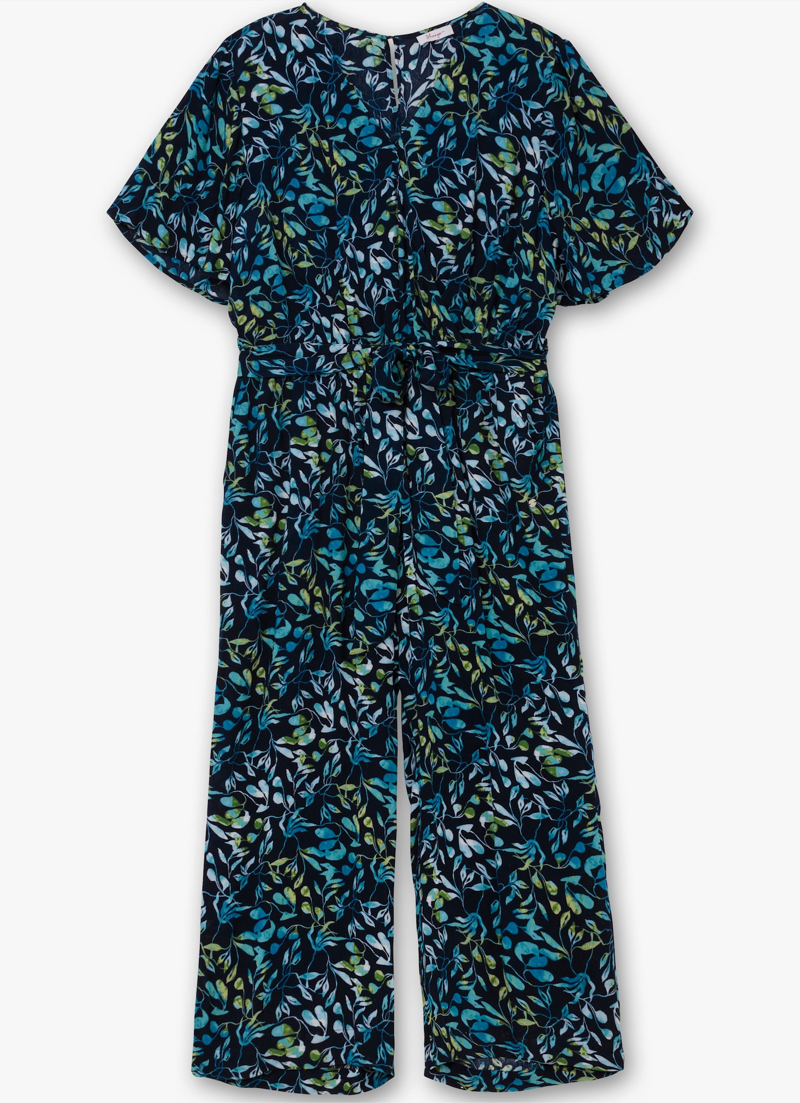 sheego Overall in Wickeloptik, mit Cut-out-Ärmeln - tiefblau-bedruckt