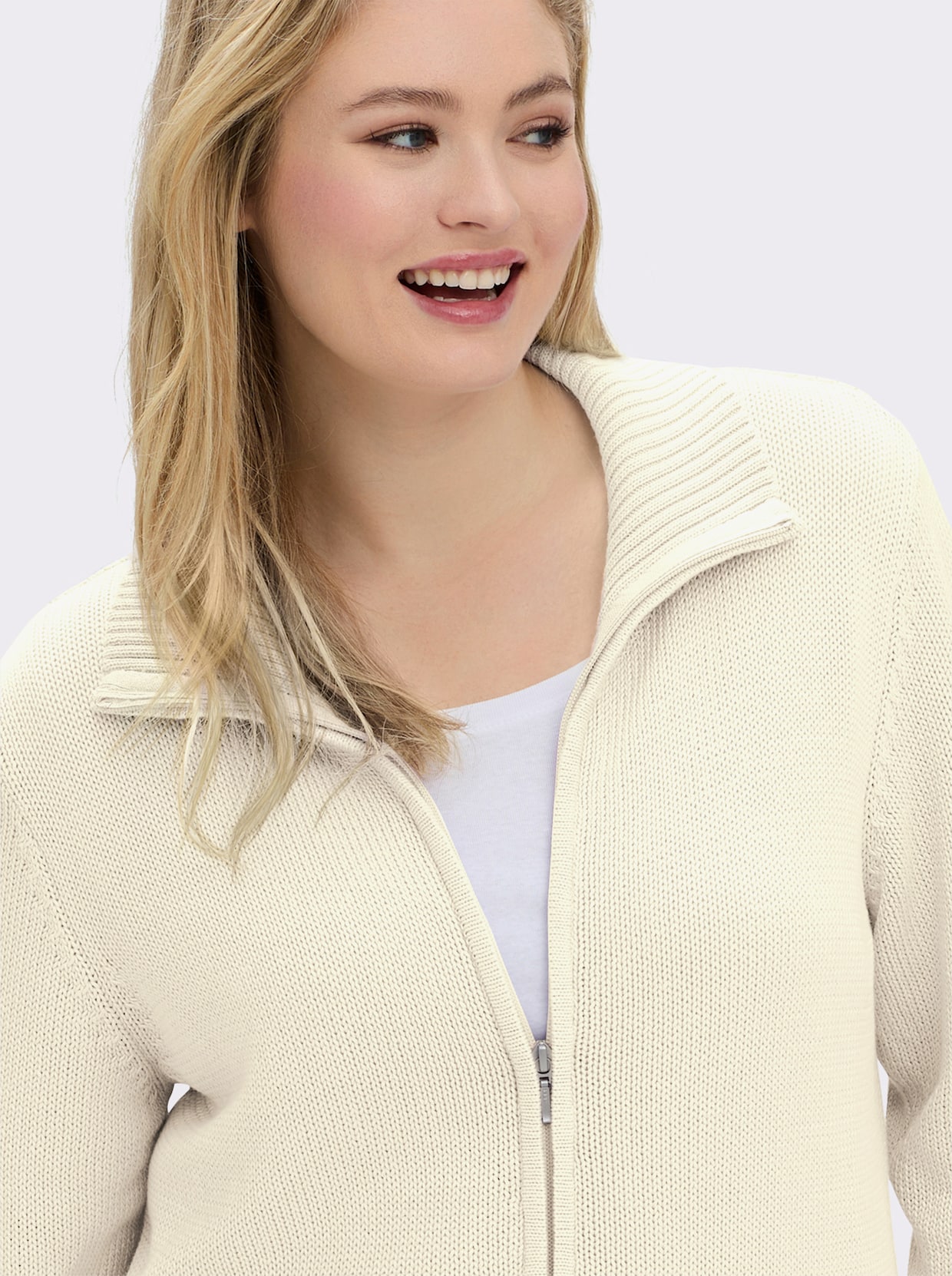 Strickjacke mit 2-Wege-Reißverschluss - wollweiß