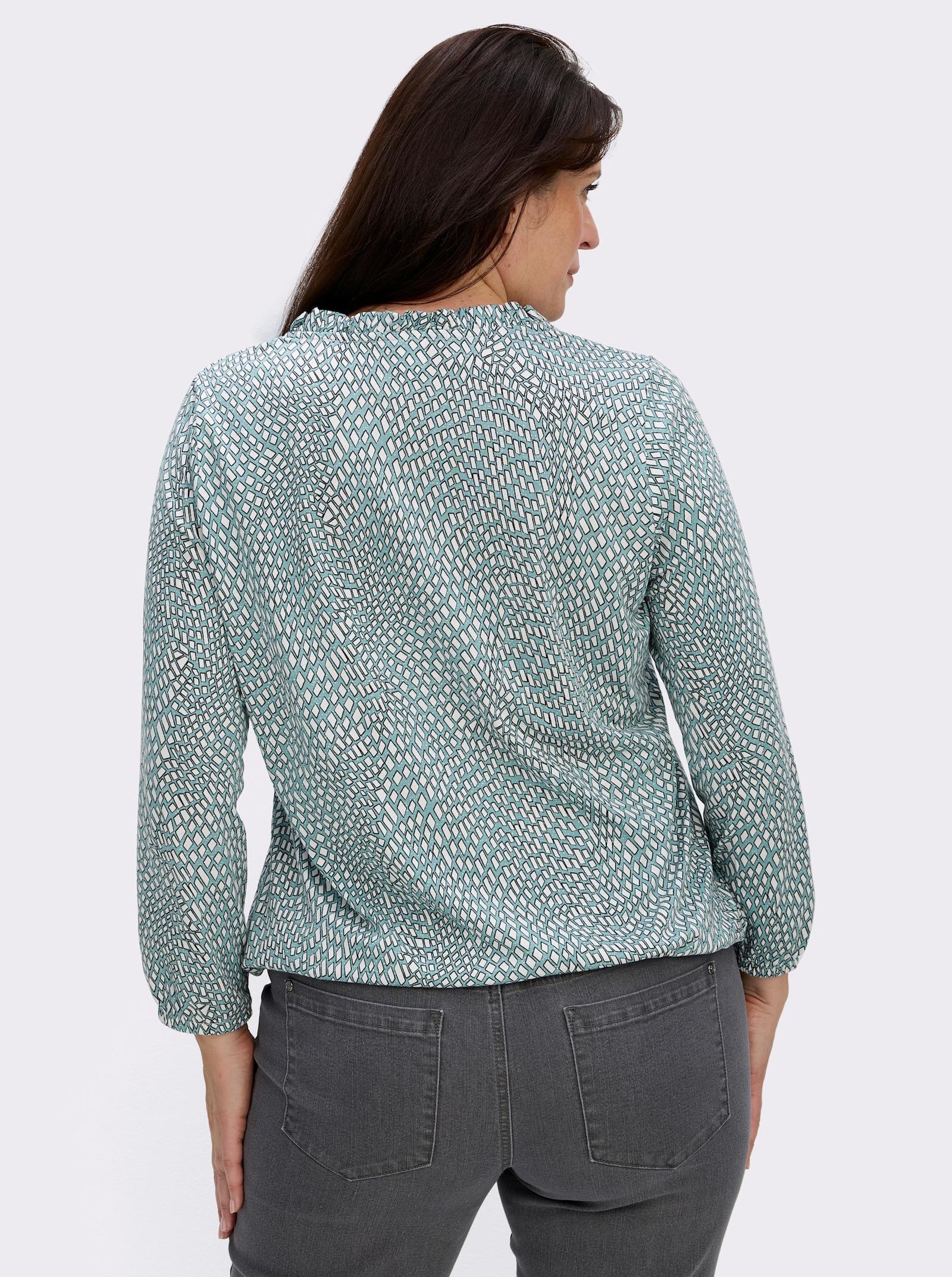 Langarmshirt im Material-Mix - ozean-ecru-bedruckt