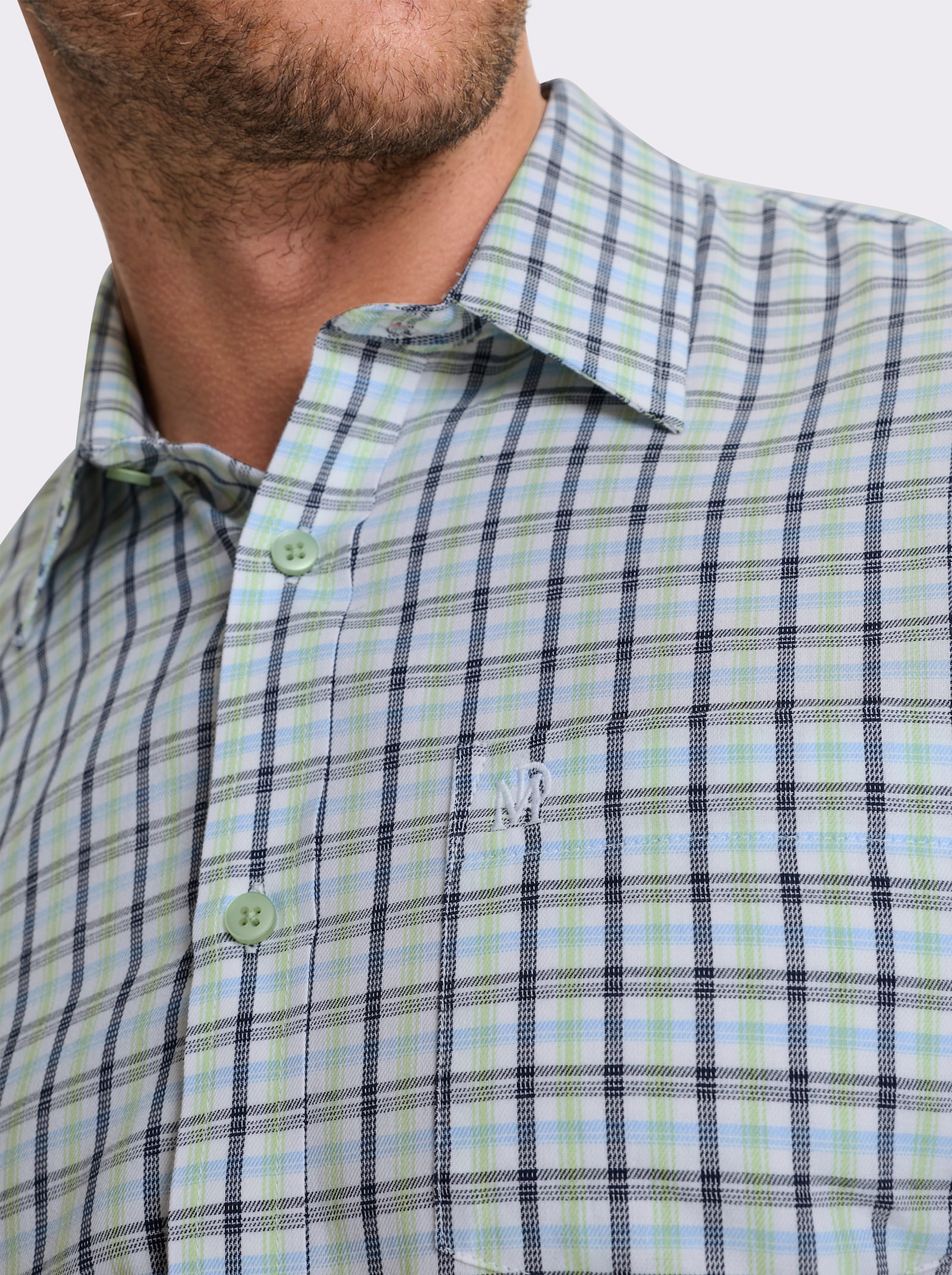 Marco Donati Langarmhemd in bügelfreier Popeline-Qualität - marine-reseda-kariert