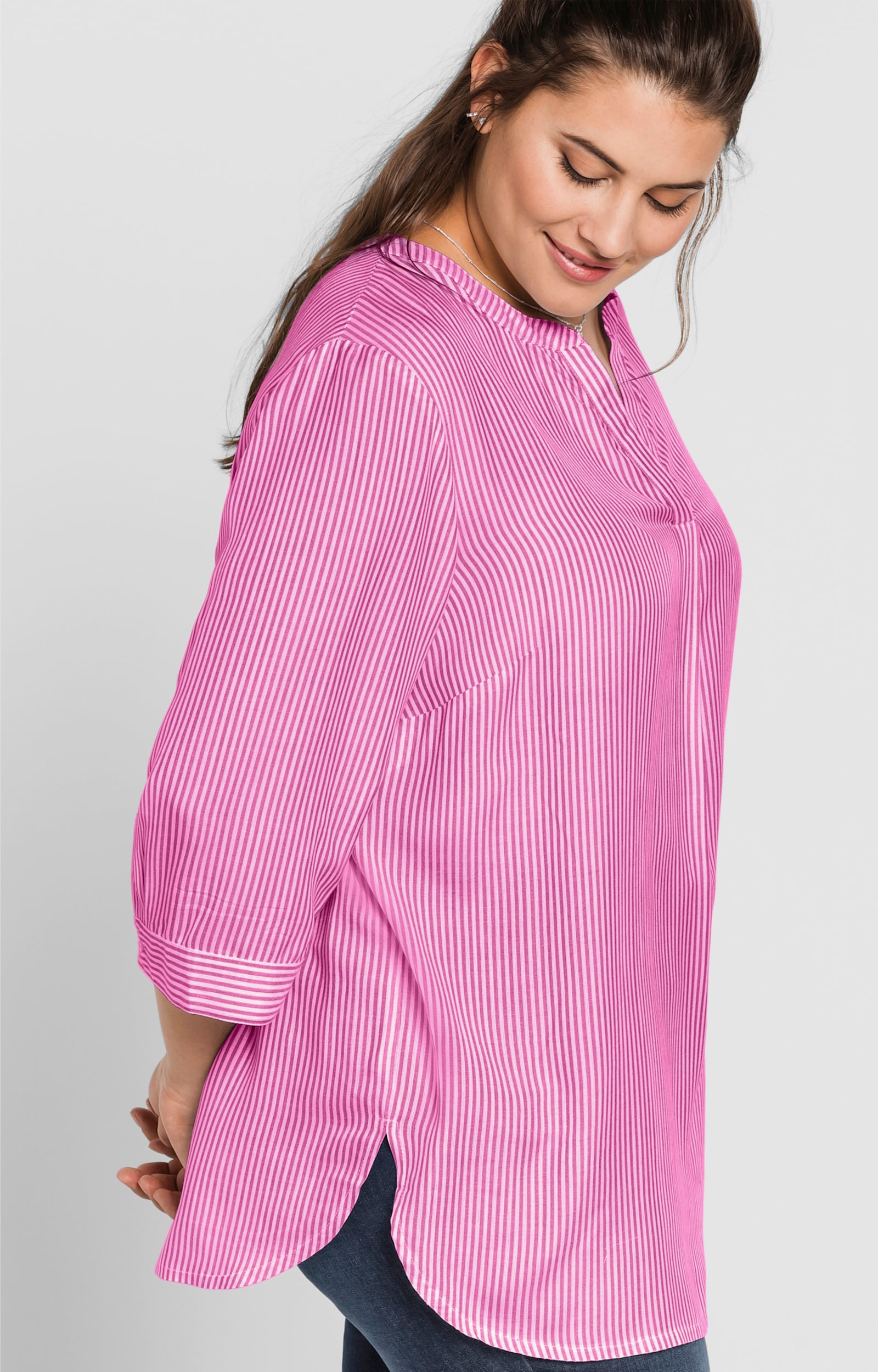 sheego Tunika - magenta-weiß-gestreift