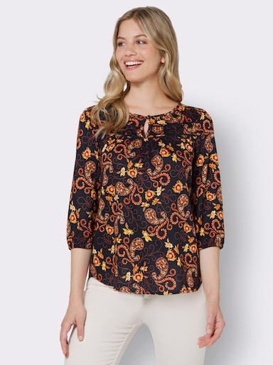 Schlupfbluse mit Paisleymuster, aus Viskose - schwarz-ocker-bedruckt