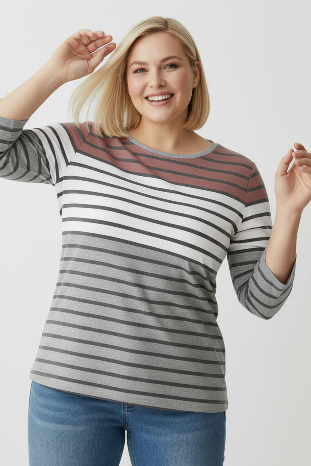 Ringelshirt aus weichem Single-Jersey - rosenholz-grau-geringelt