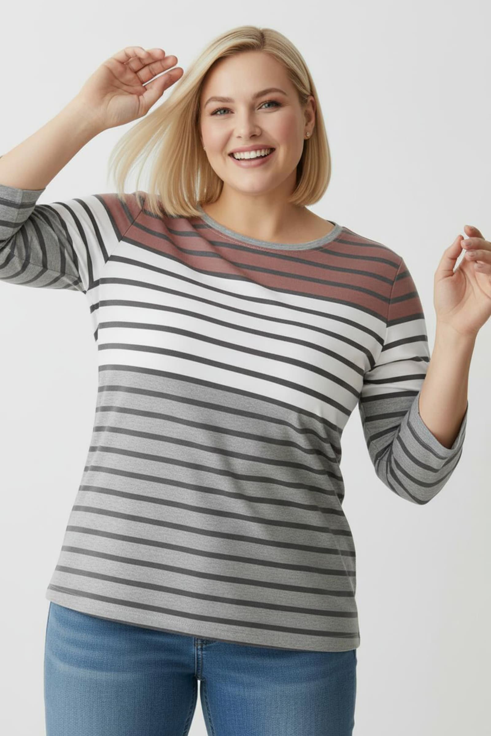 Ringelshirt aus weichem Single-Jersey - rosenholz-grau-geringelt