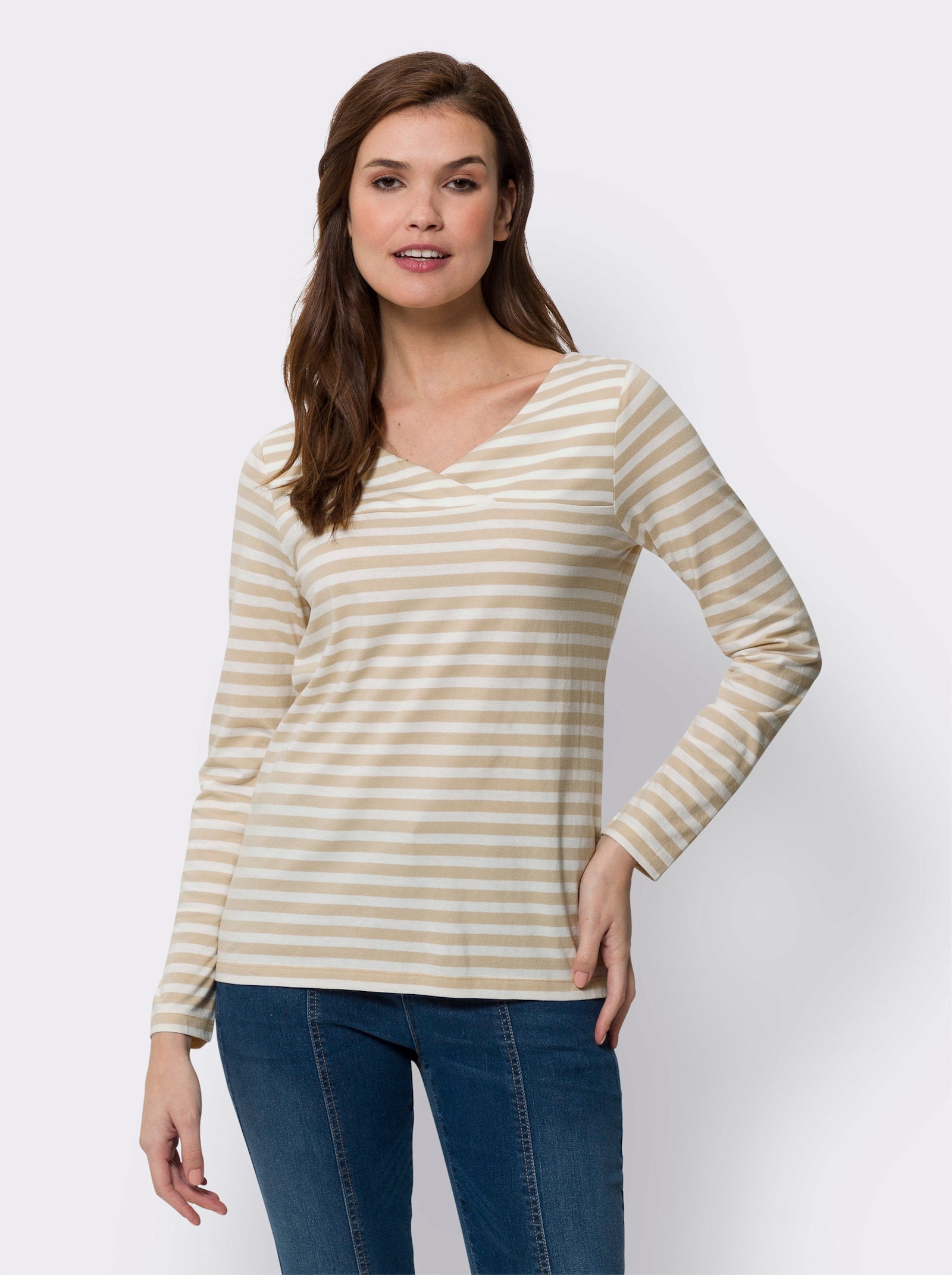 heine Ringelshirt in Baumwoll-Modal-Mix - sand-ecru-gestreift