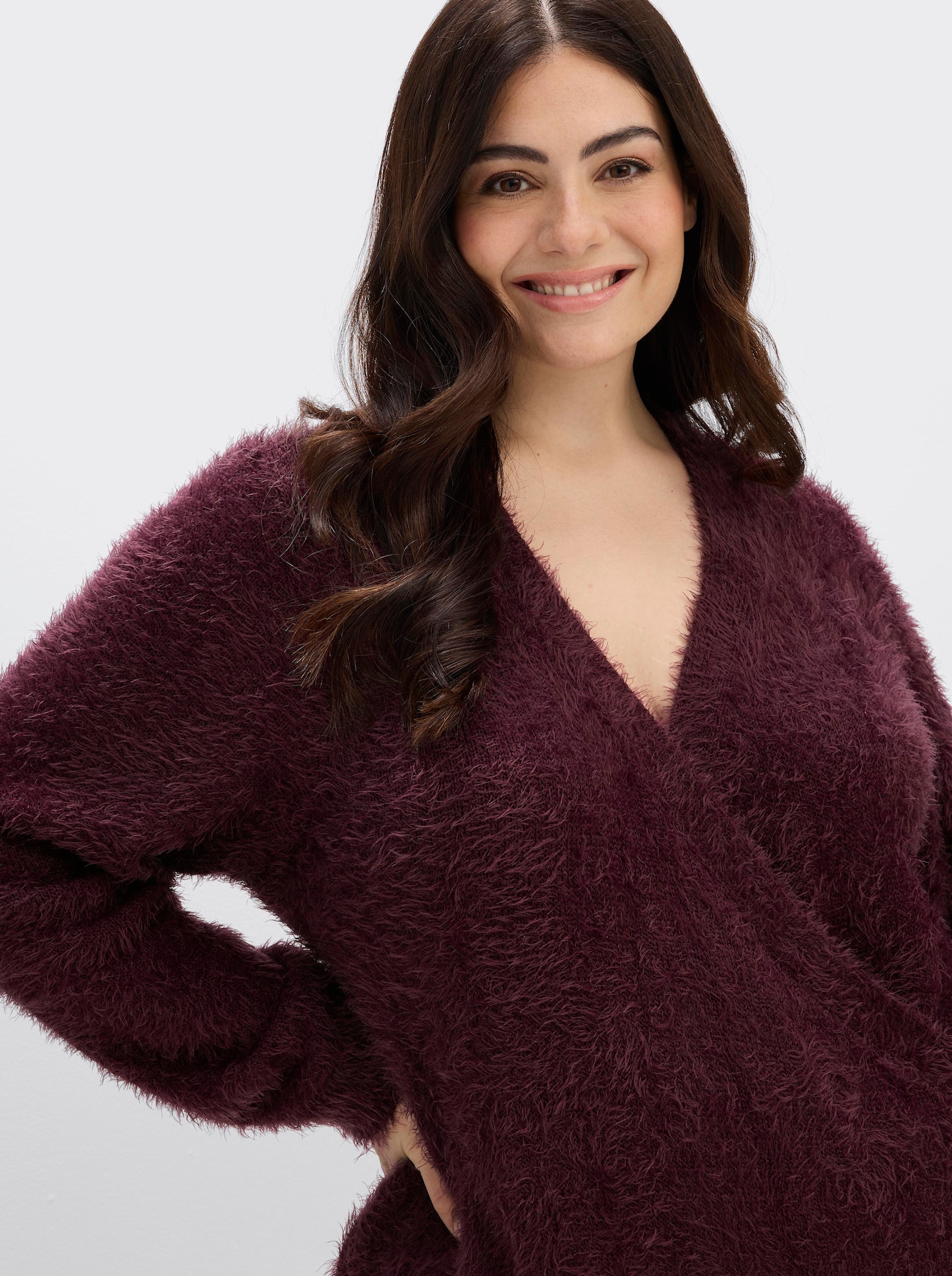 sheego Wickelpullover mit Flauschgarn - burgund