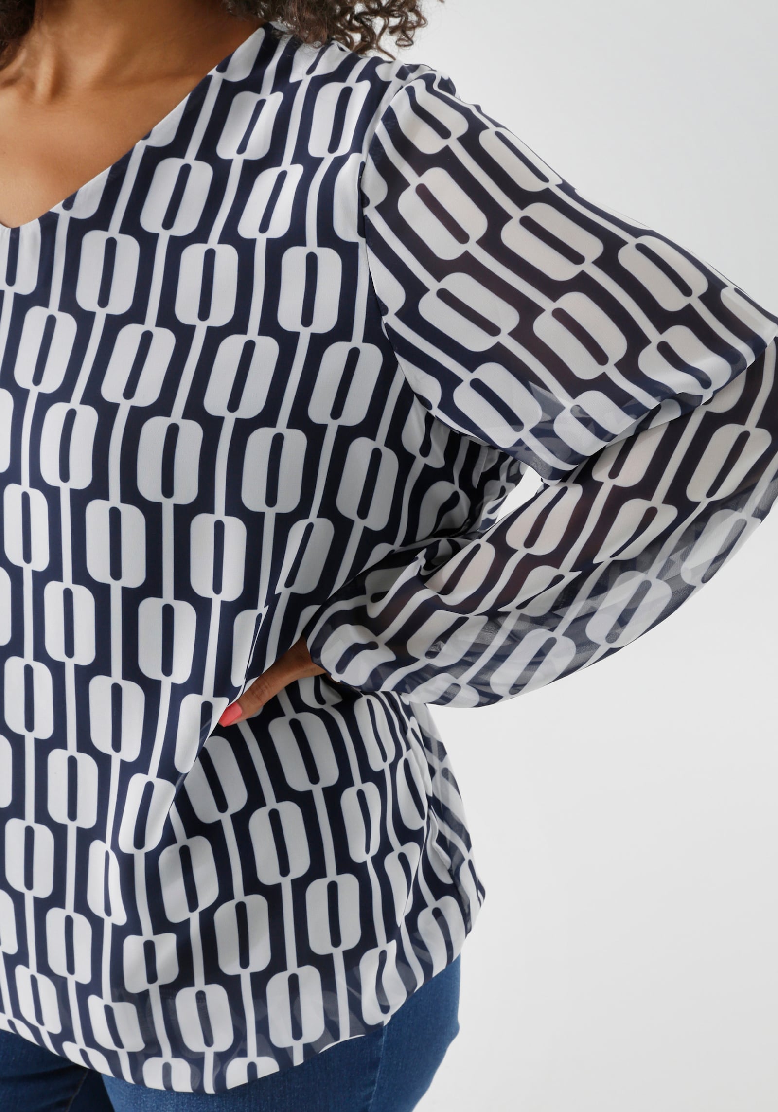 Aniston PLUS Schlupfbluse - marine-weiß