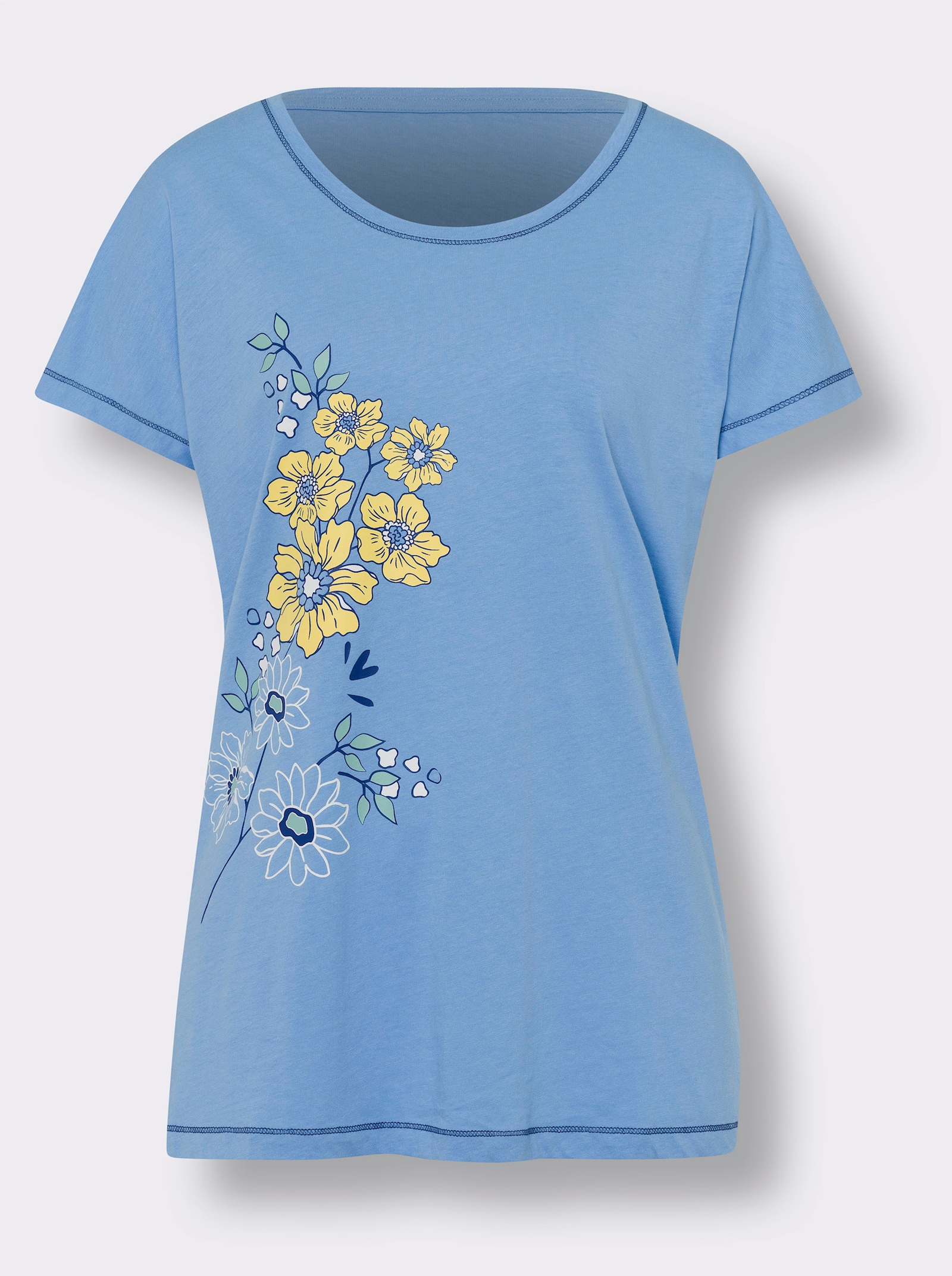 Krátké pyžamo s květinovým potiskem vpředu - nebesky modrá