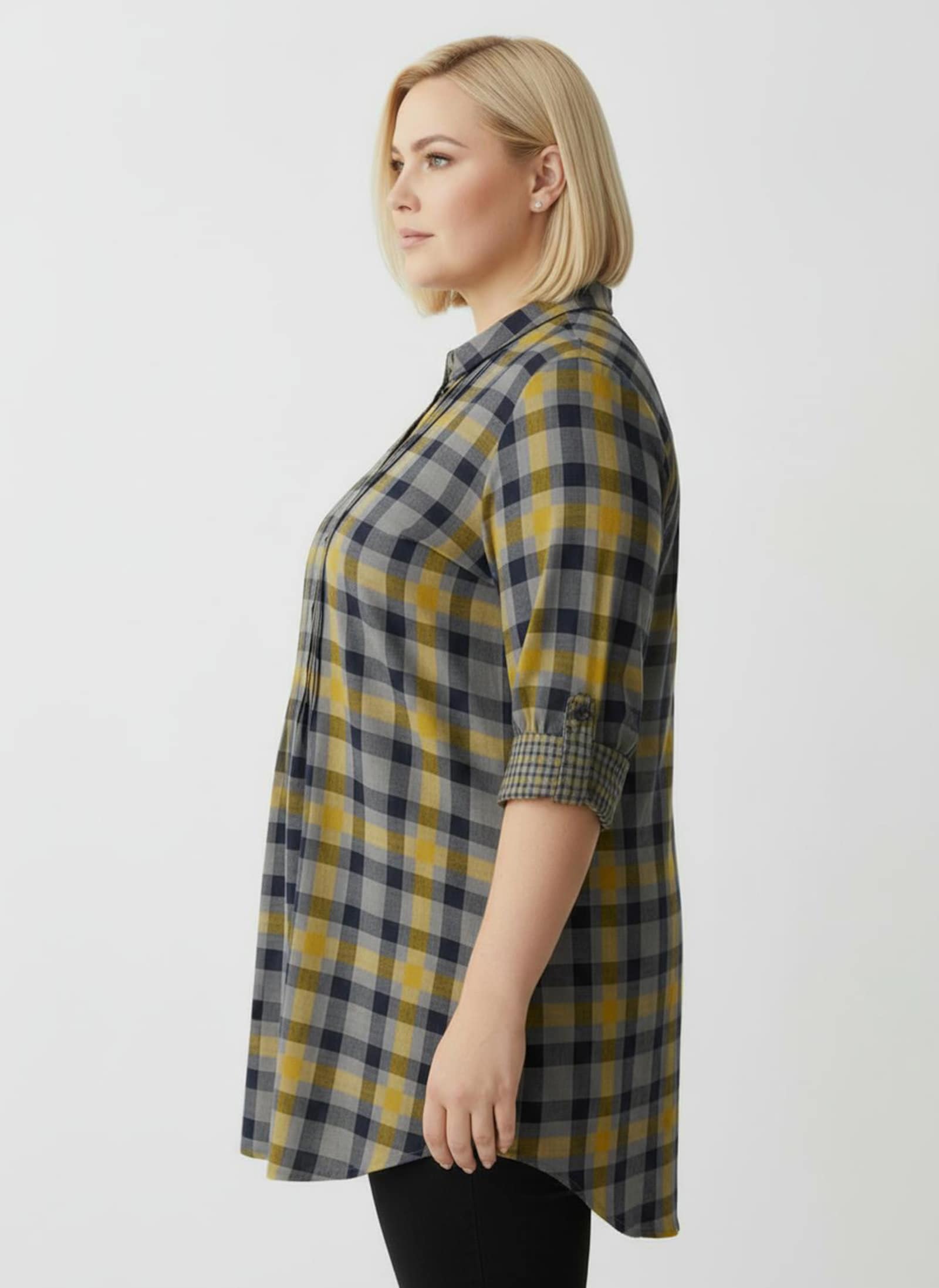 Langarmbluse mit Biesen, kariert - ocker-kariert