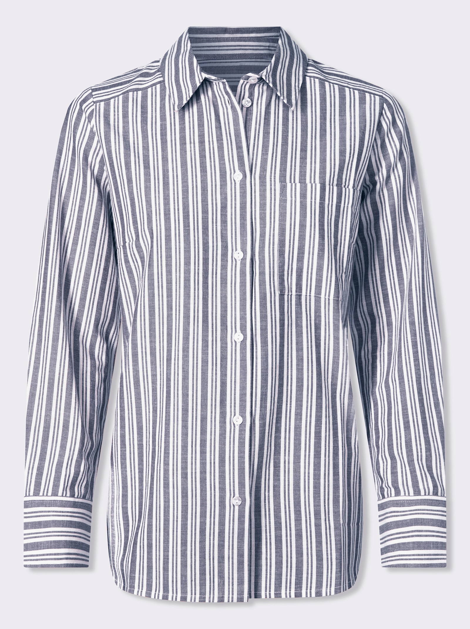 heine Gestreifte Bluse mit Leinen-Anteil - ecru-jeansblau-gestreift