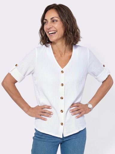 3/4-Arm-Bluse mit Krempelfunktion - weiß