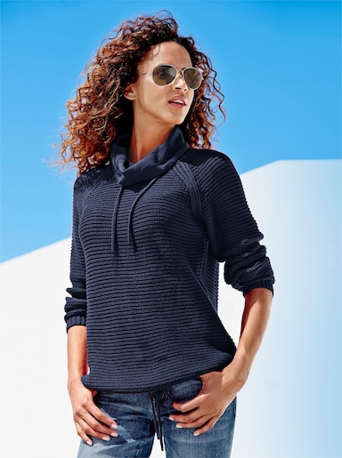Rollkragenpullover mit Tunnelzug und Bindeband - marine