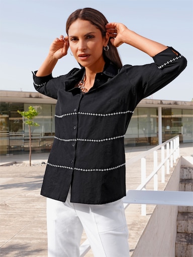 Hemdbluse - schwarz-ecru