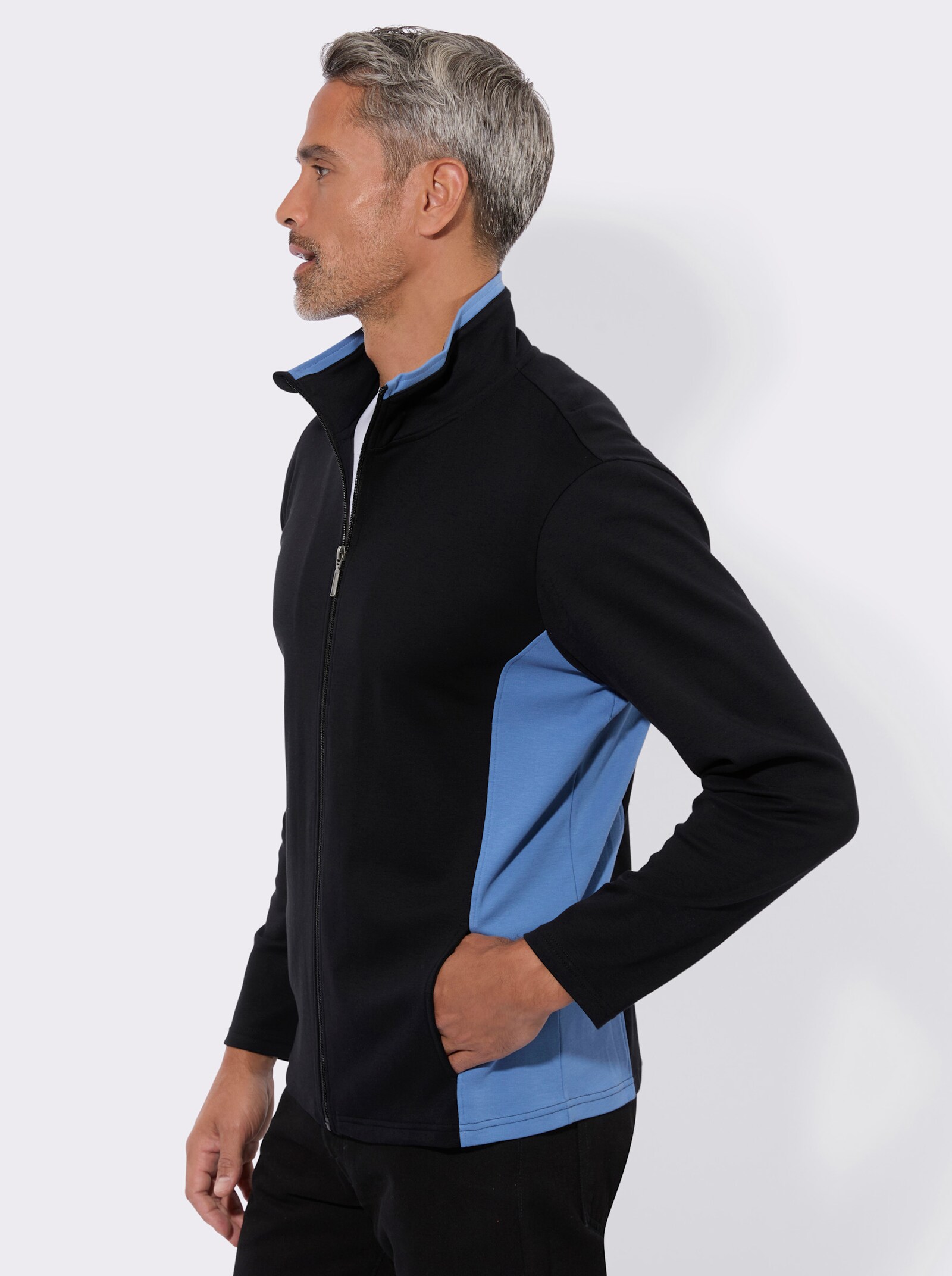 Sweatjacke mit Kontrasten - schwarz-mittelblau
