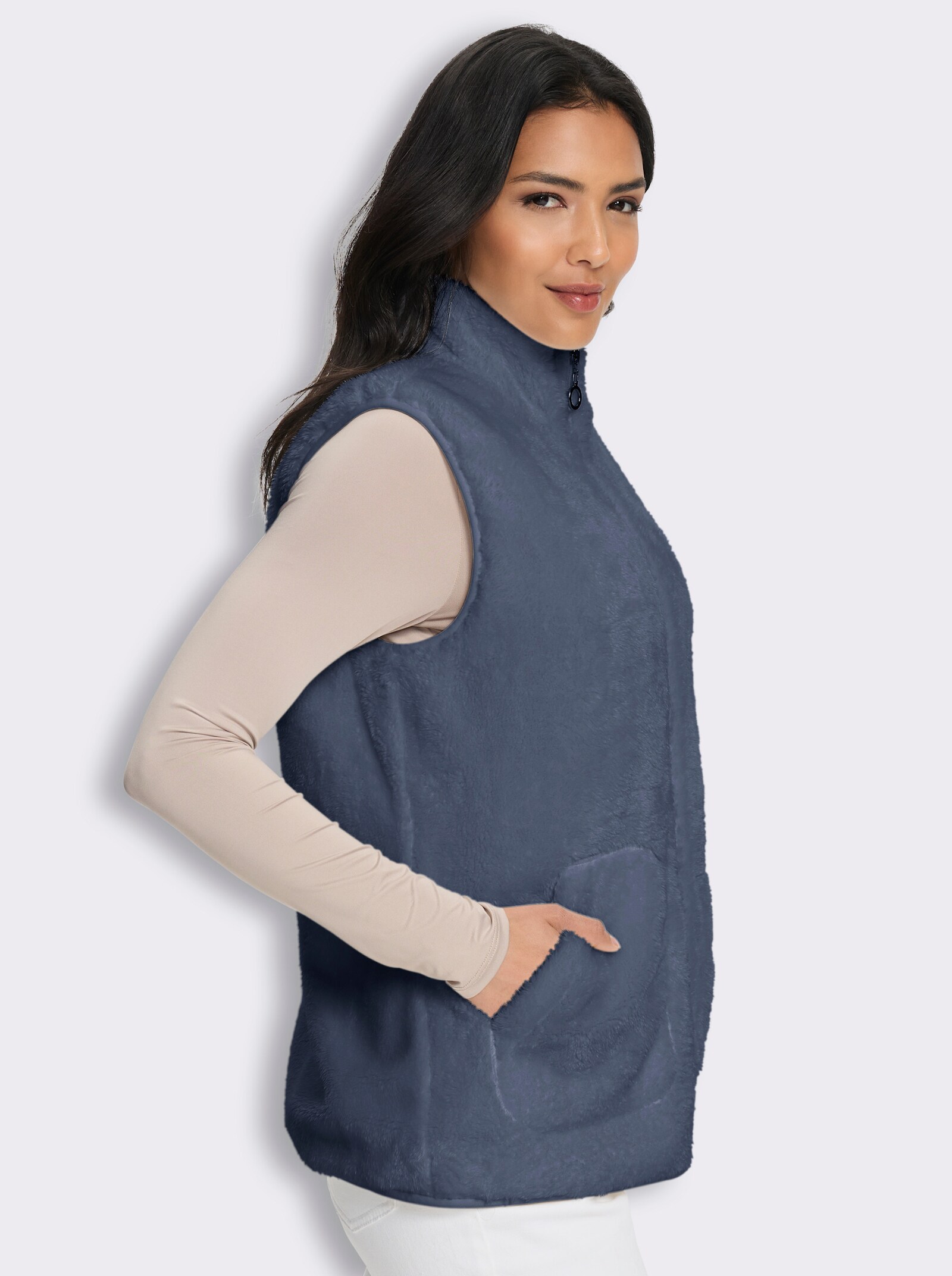 Fleeceweste mit aufgesetzten Taschen - rauchblau