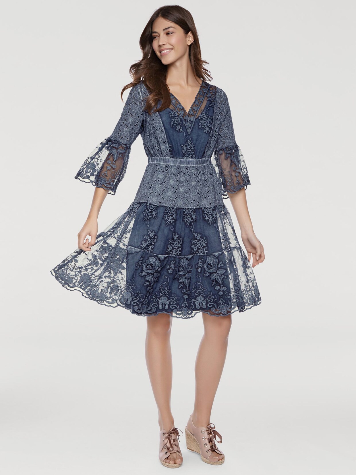 Ashley Brooke Spitzen-Kleid - jeansblau