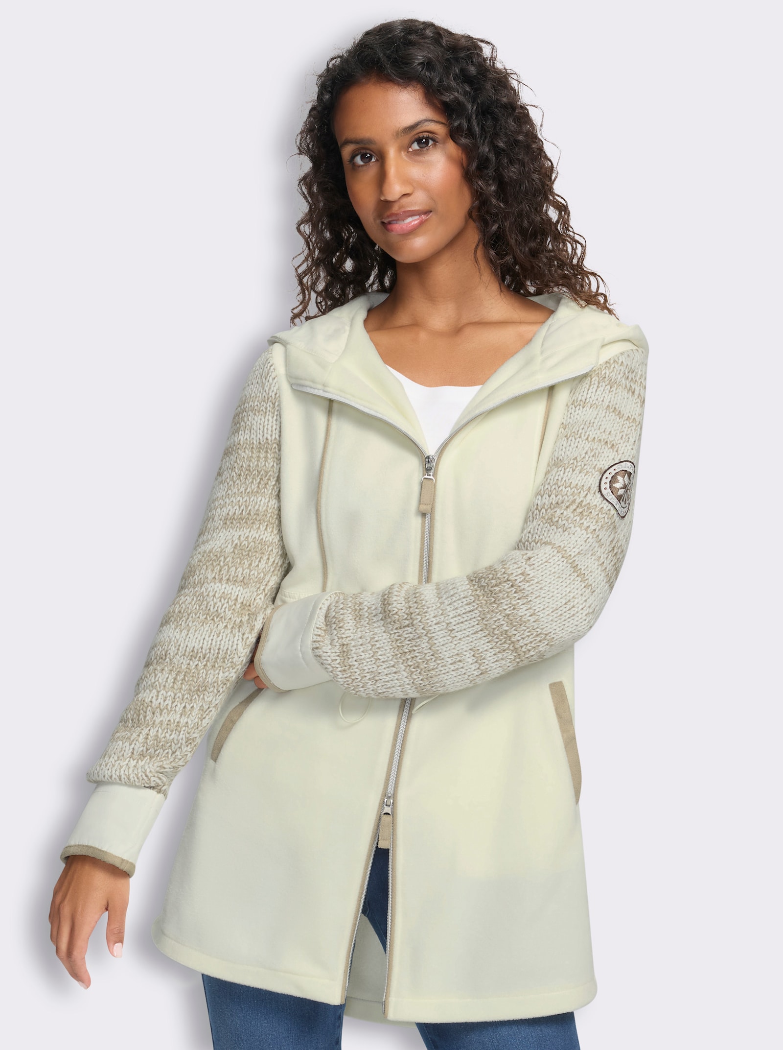 heine Fleecejacke mit Kapuze - ecru