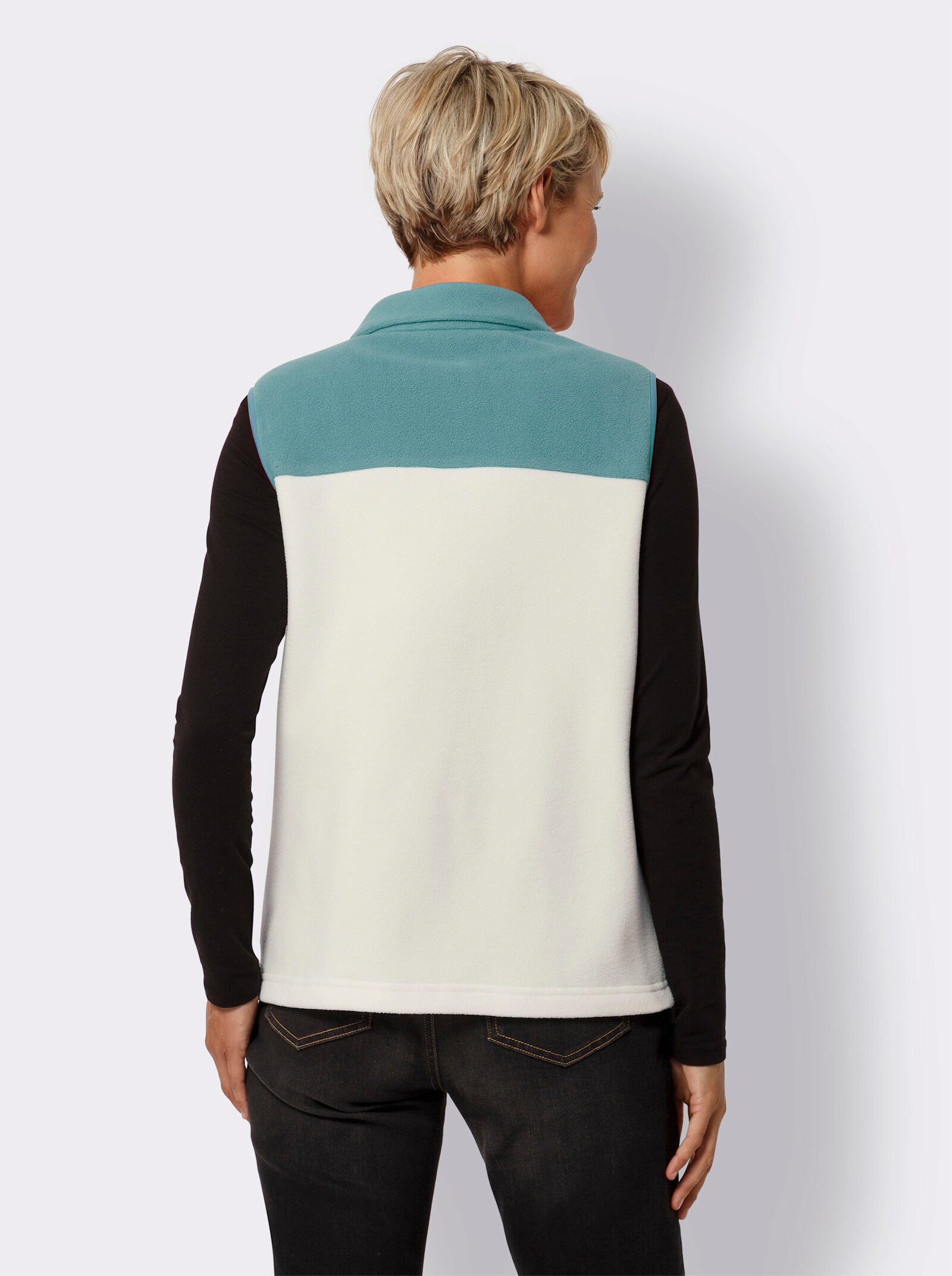 Fleecová vesta s kontrastními akcenty - ecru-mořská