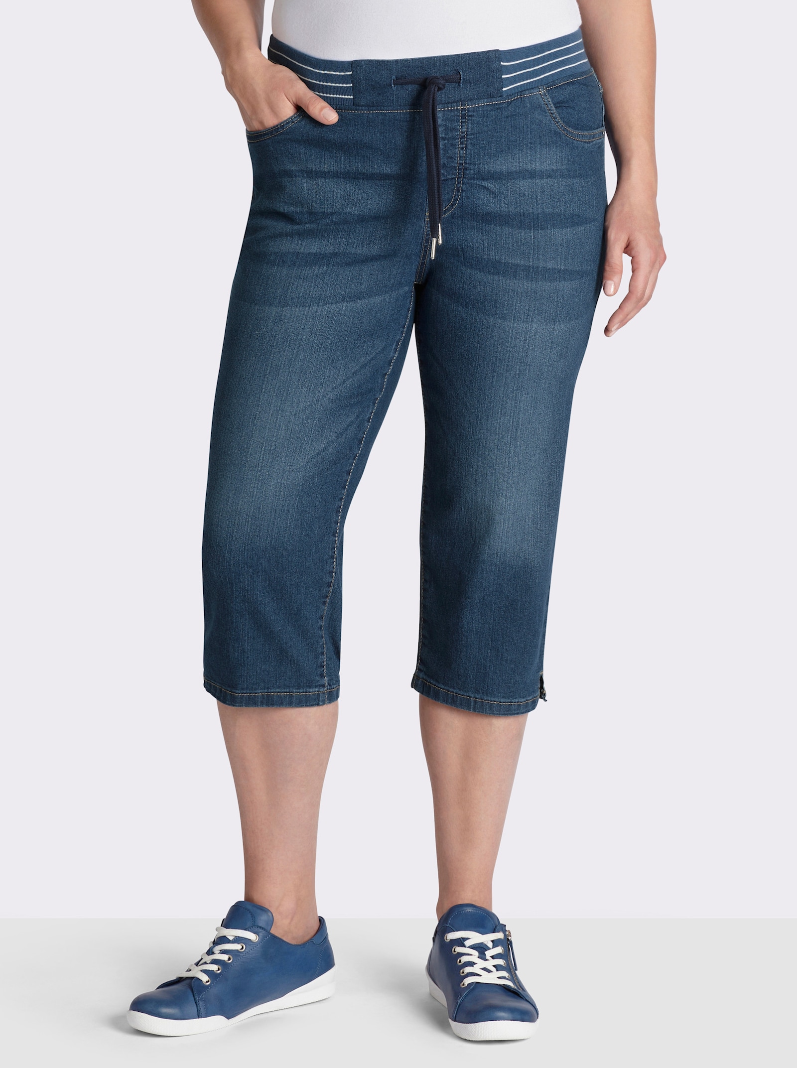 Caprijeans mit Rundum-Dehnbund - blue-stone-washed