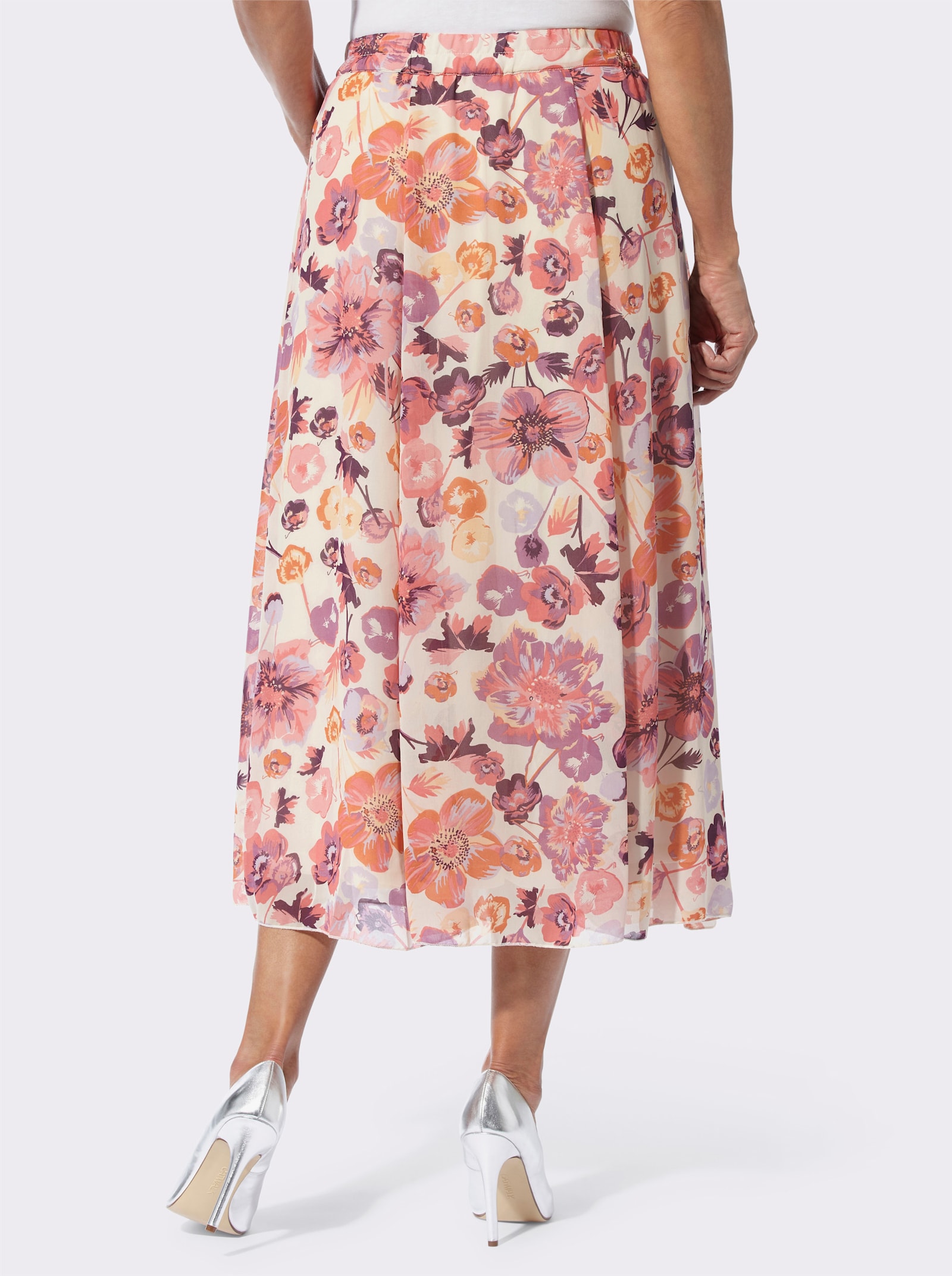 Comfortrok met bloemenpatroon - ivoor/flamingo bedrukt