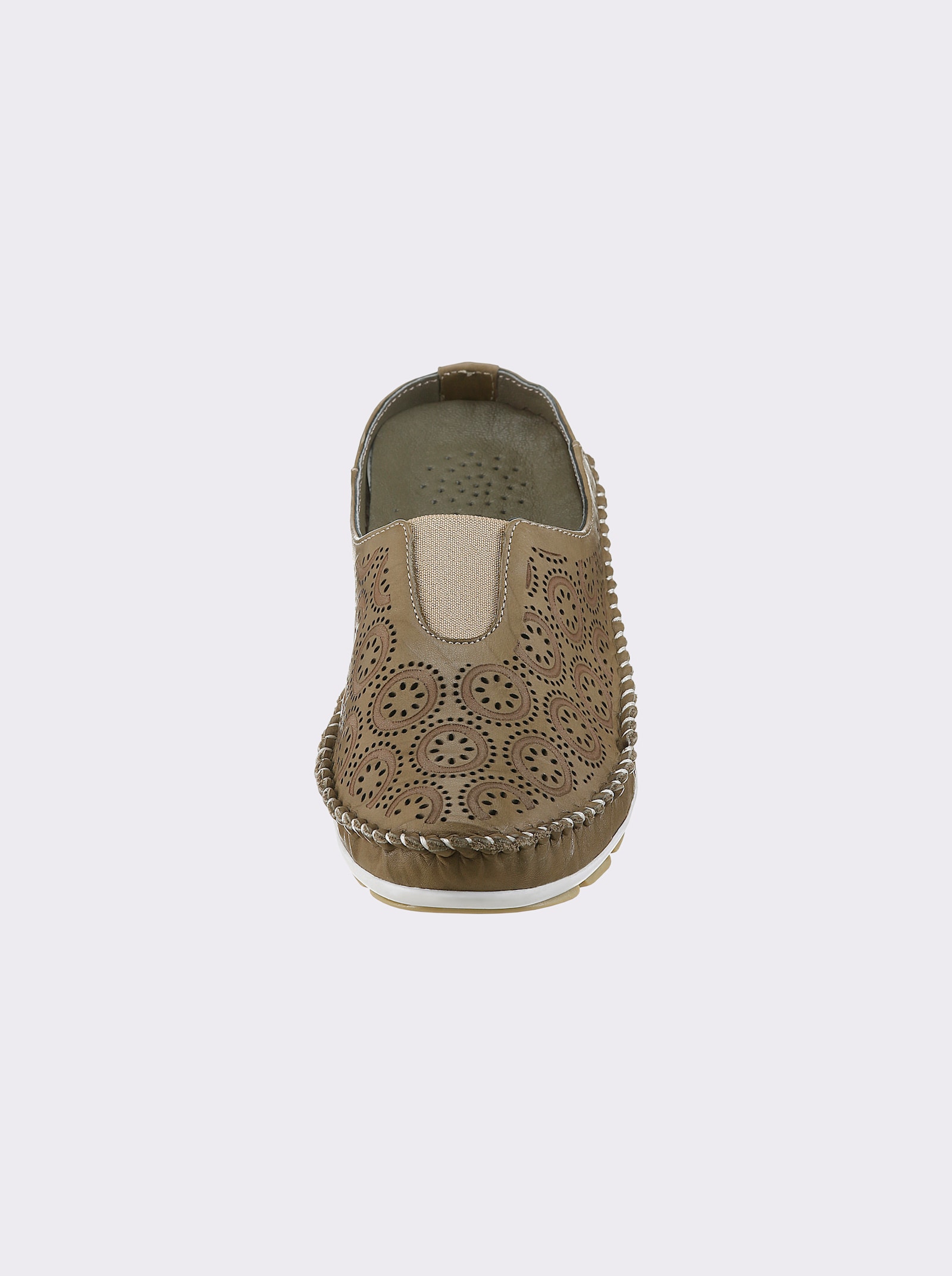 Gemini Pantolette aus Leder mit Durchbrüchen - khaki