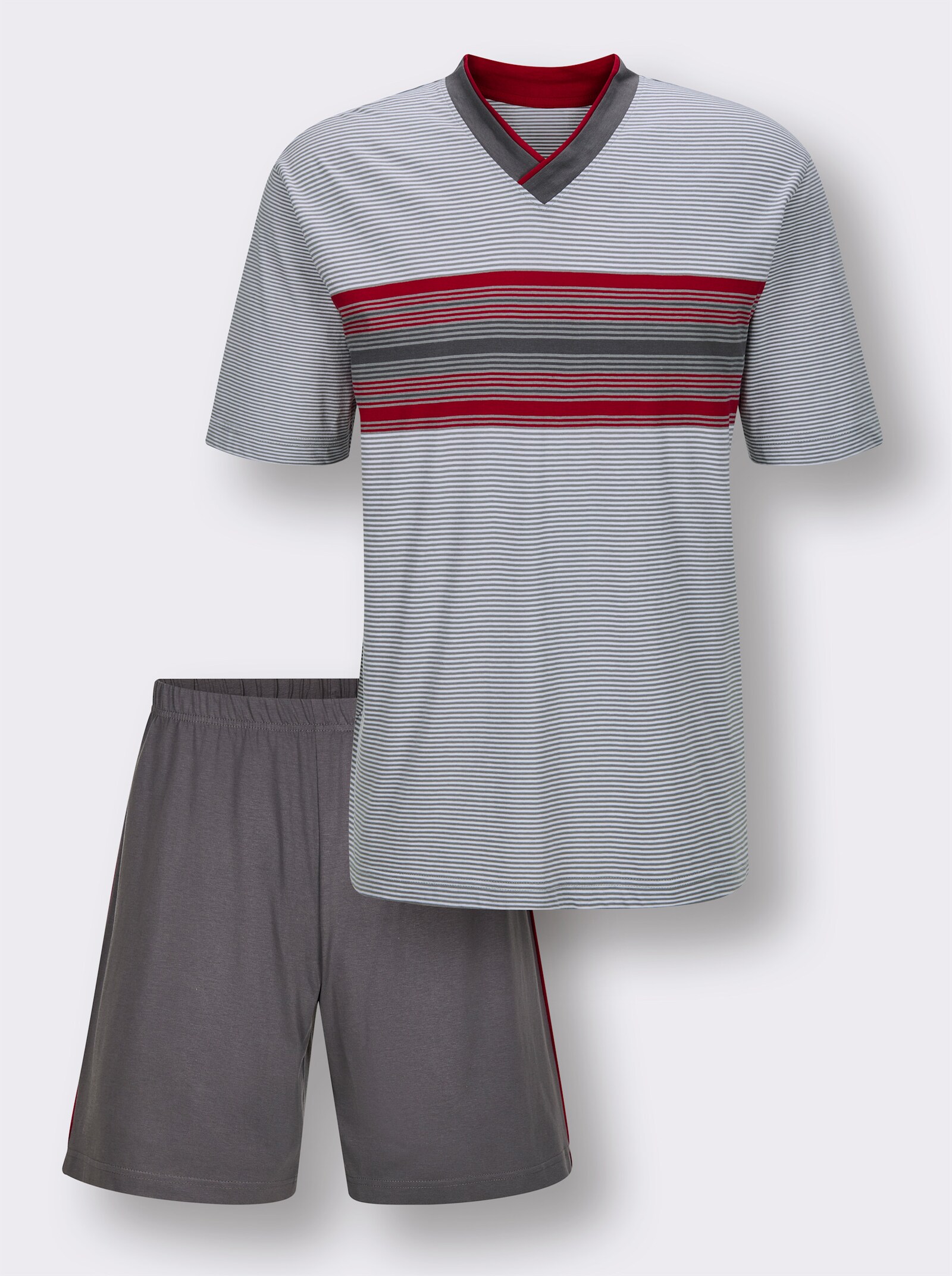 wäschepur men Shorty - anthrazit-kirsche-gestreift