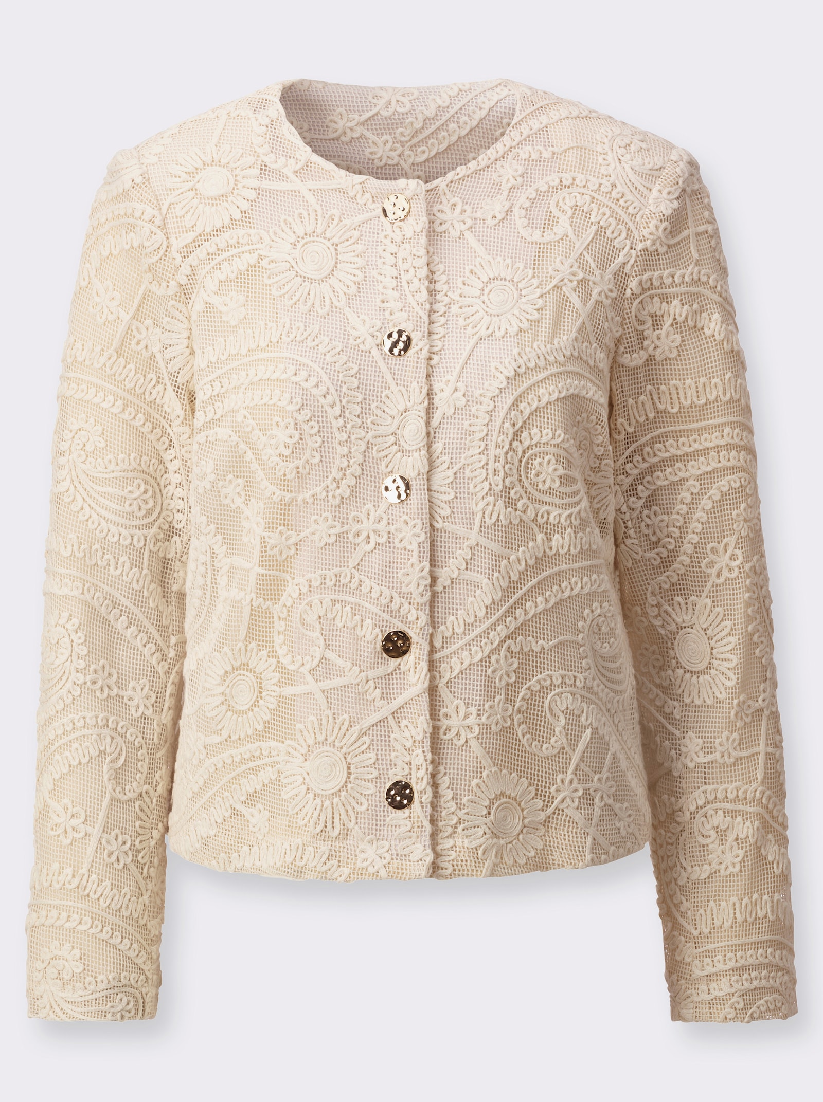 Kanten blazer met goudkleurige drukknopen - ecru