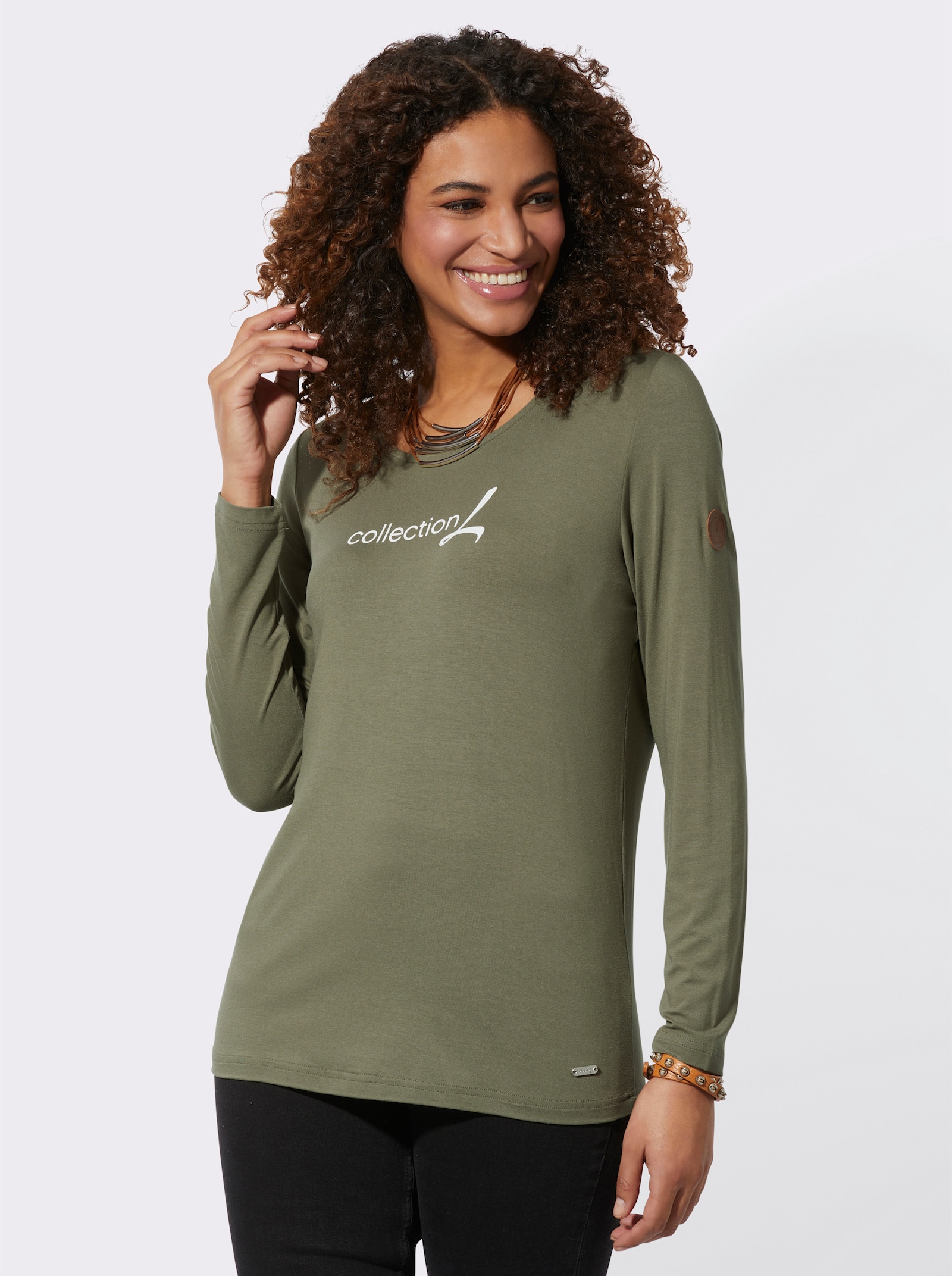 Langarmshirt mit Schriftzug - khaki