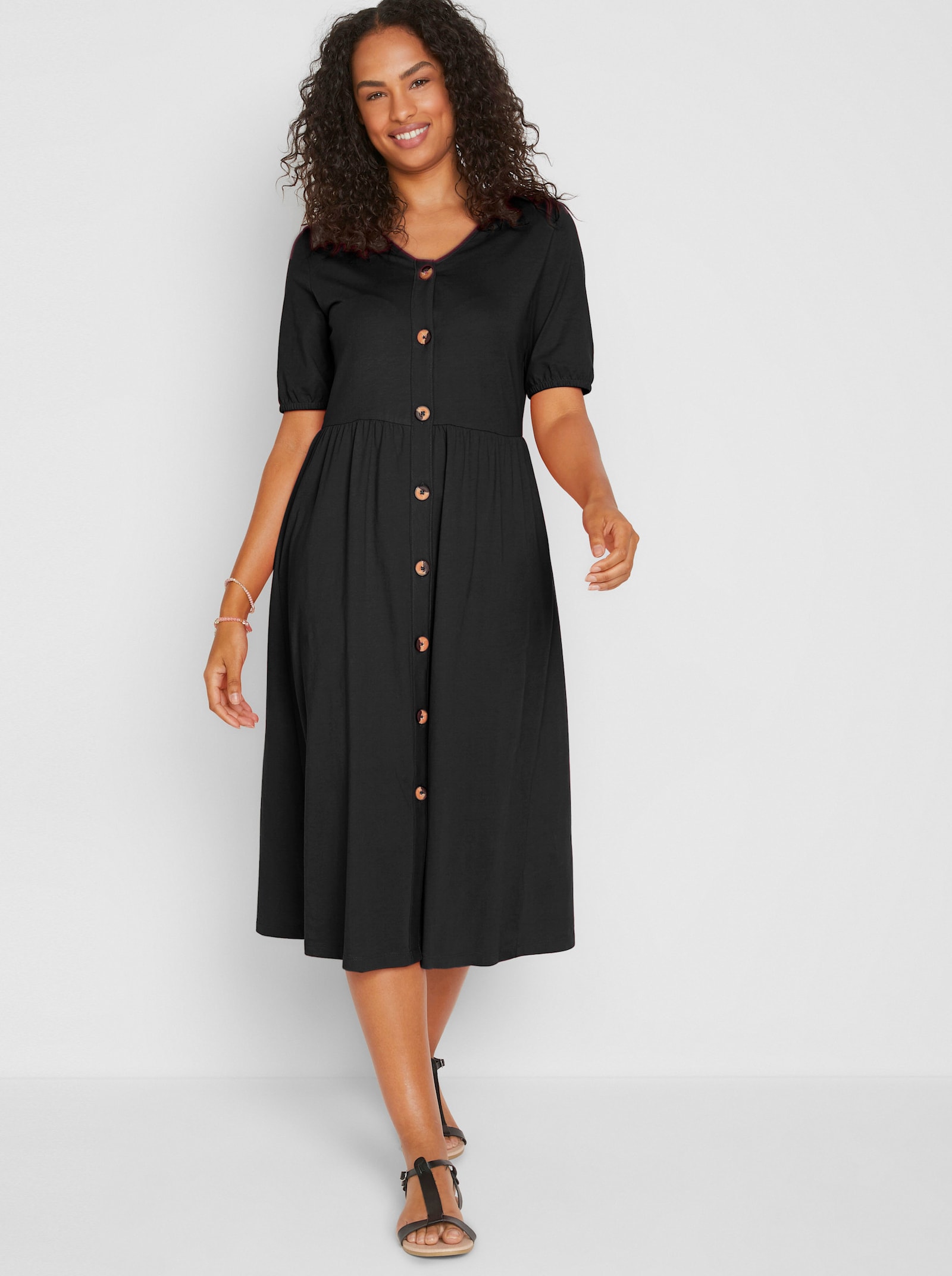 Baumwollkleid mit Knopfleiste - schwarz