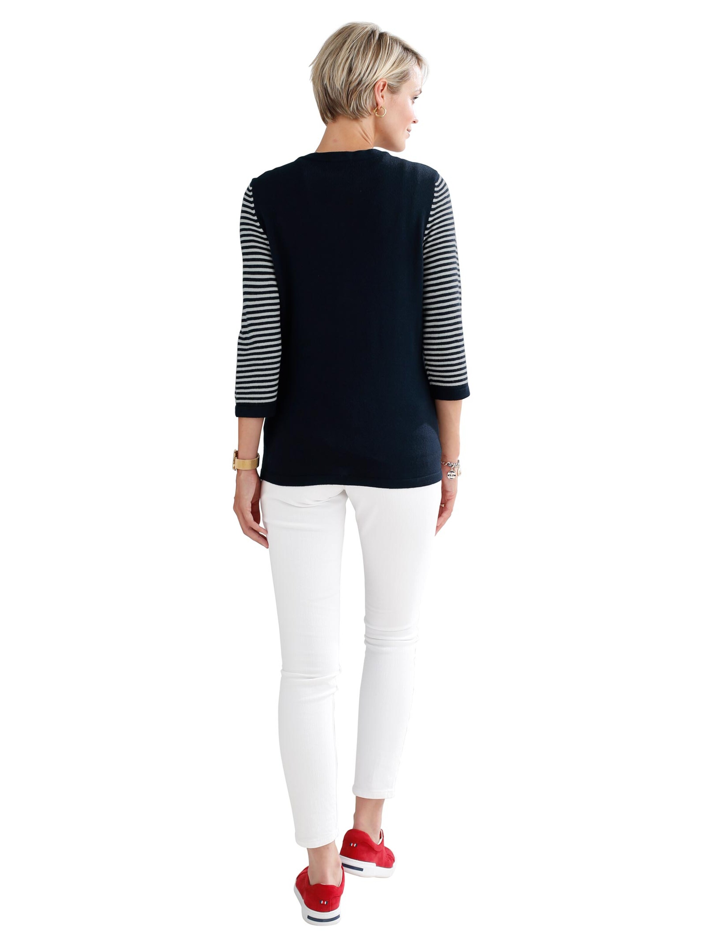 Strickjacke - marine-weiß-geringelt