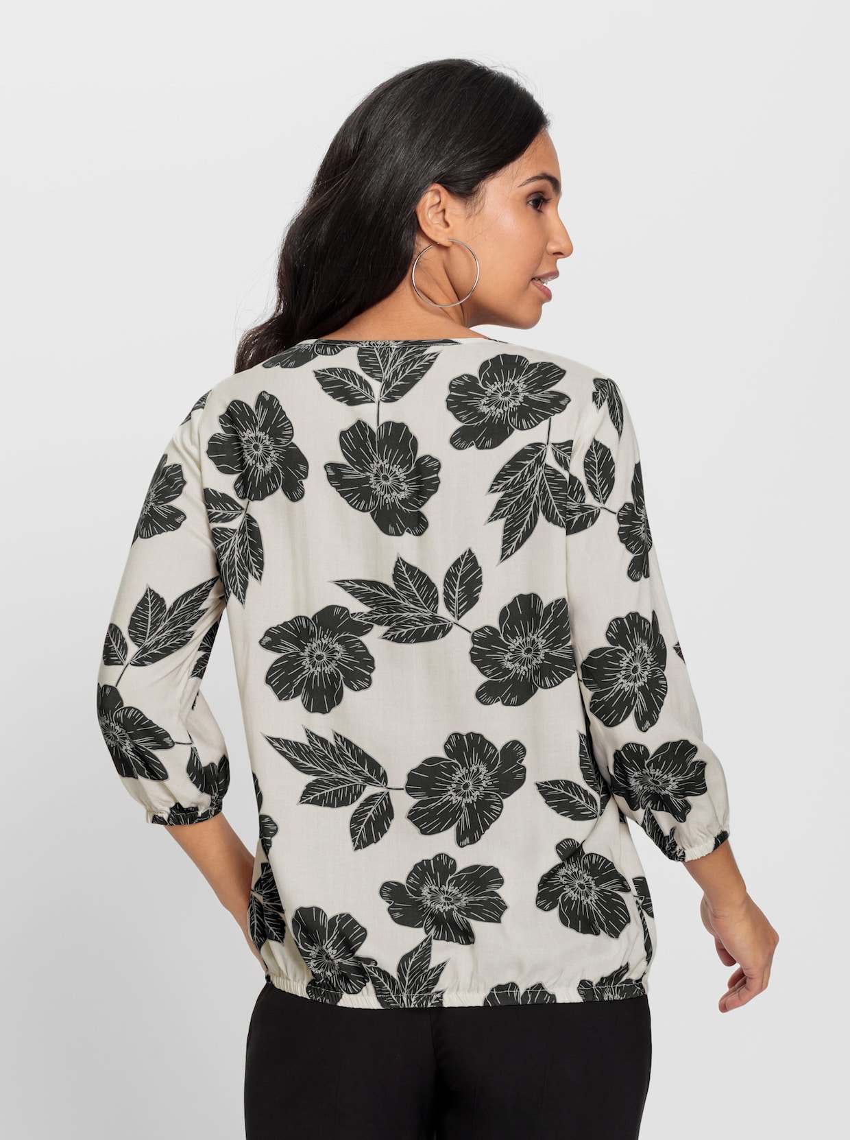 Druckbluse - champagner-schwarz-bedruckt