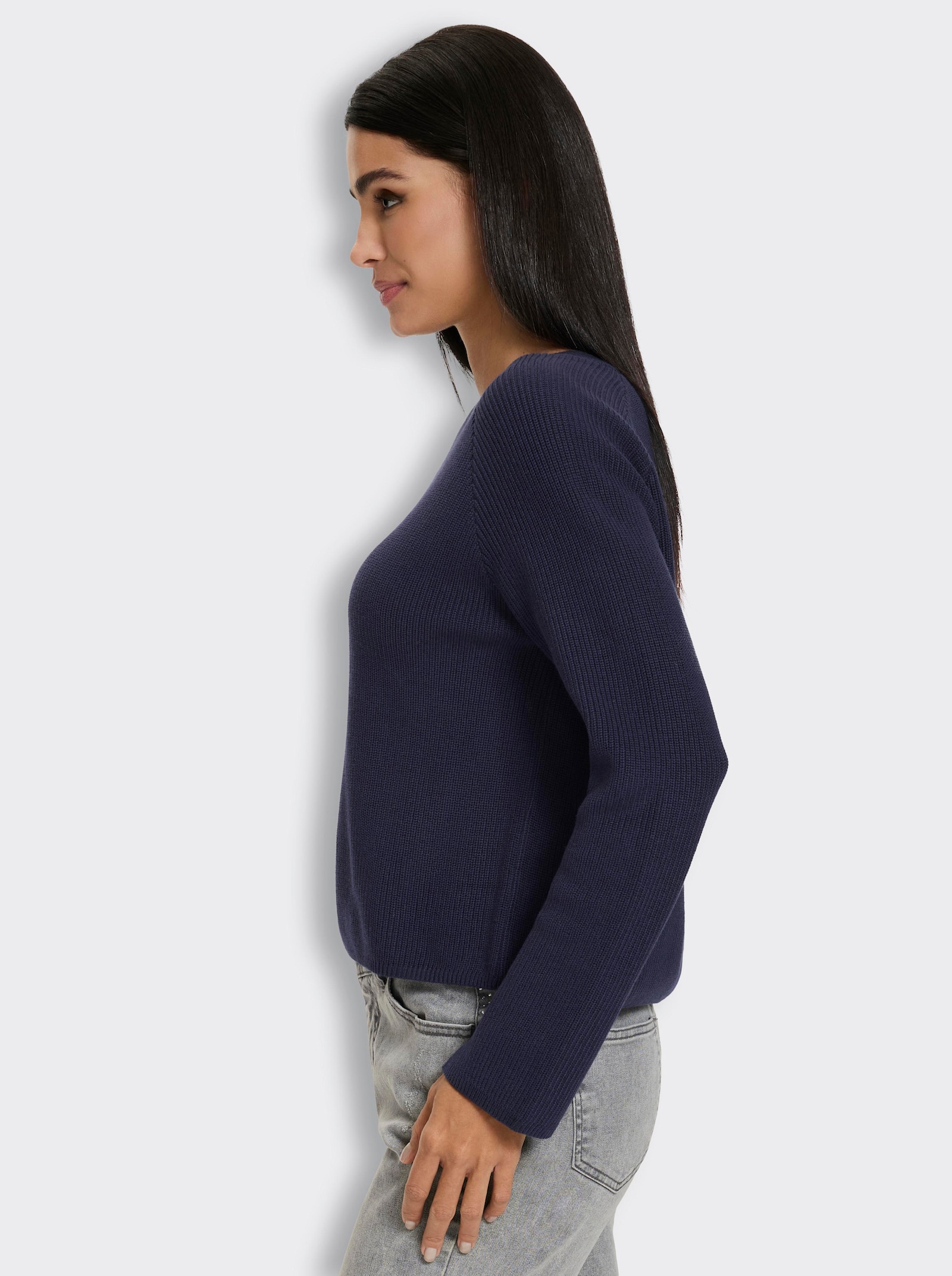 heine Langarm-Pullover mit Perlfang-Strick - marine