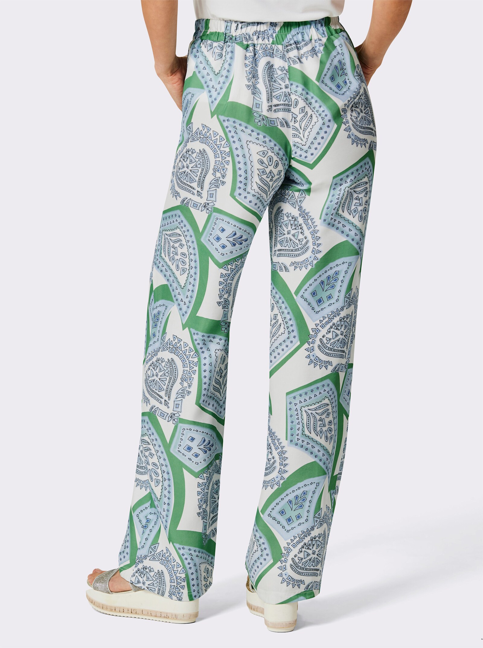 CREATION L PREMIUM Pantalon avec imprimé numérique - blanc-bleu clair imprimé