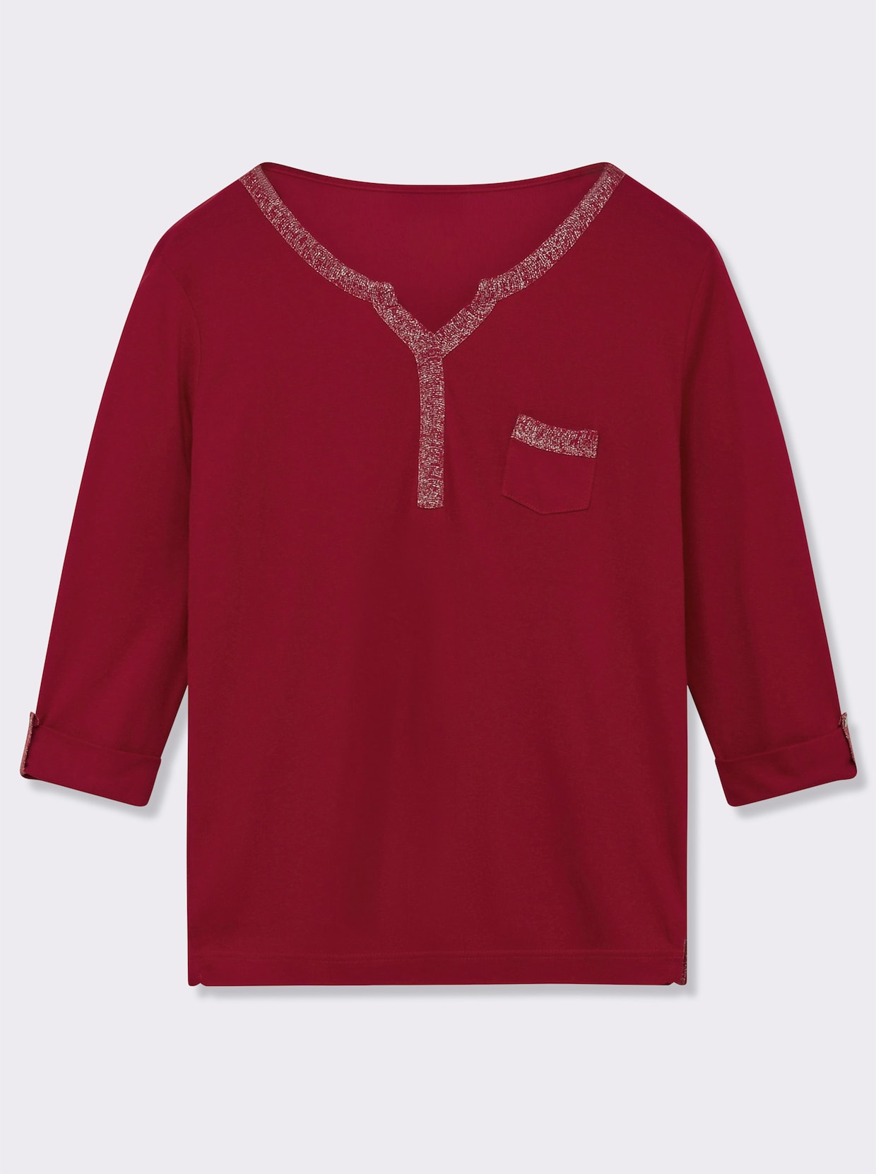 3/4-Arm-Shirt mit Glitzer-Details - dunkelrot