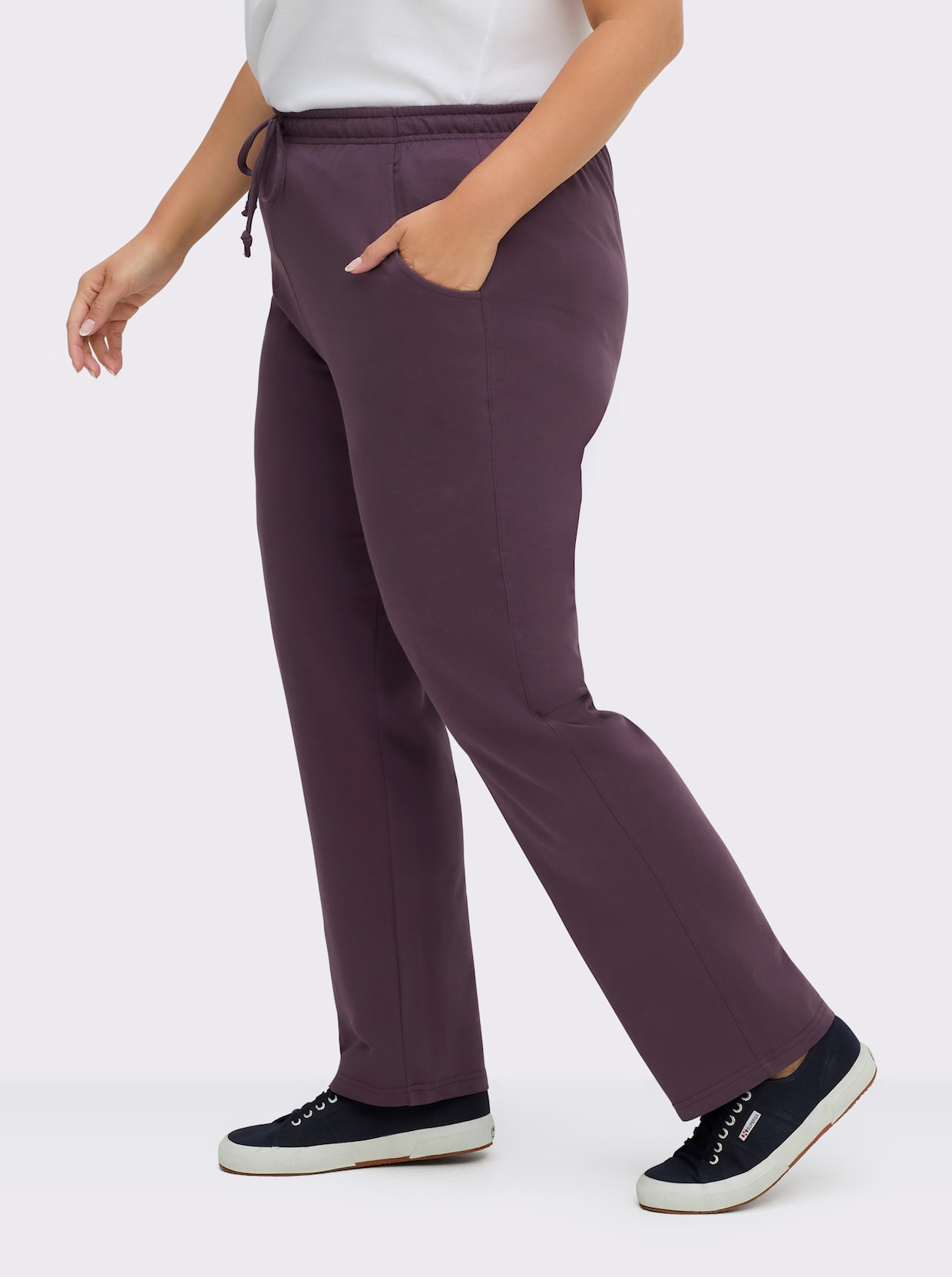 Jerseyhose mit Tunnelzug und Bindeband - aubergine