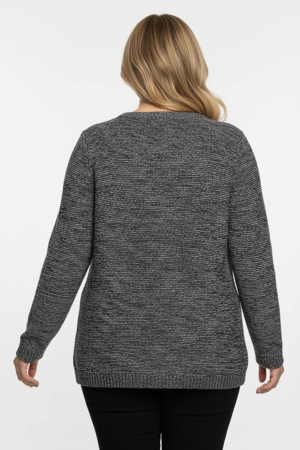 Rundhalspullover aus Melange-Strick - schwarz-meliert