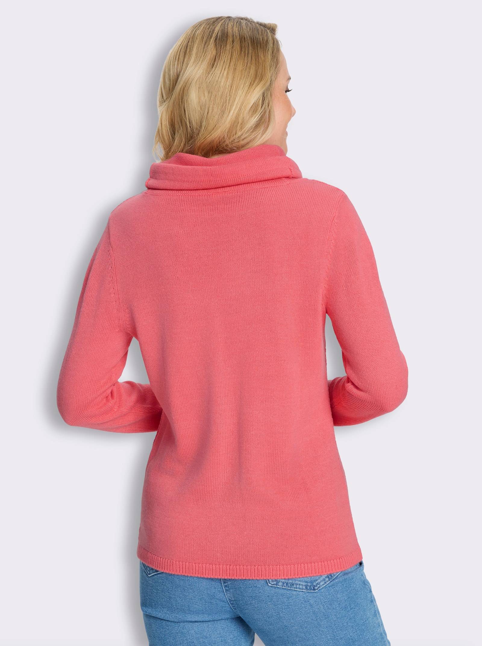Stehkragenpullover mit Strickmuster im Vorderteil - flamingo