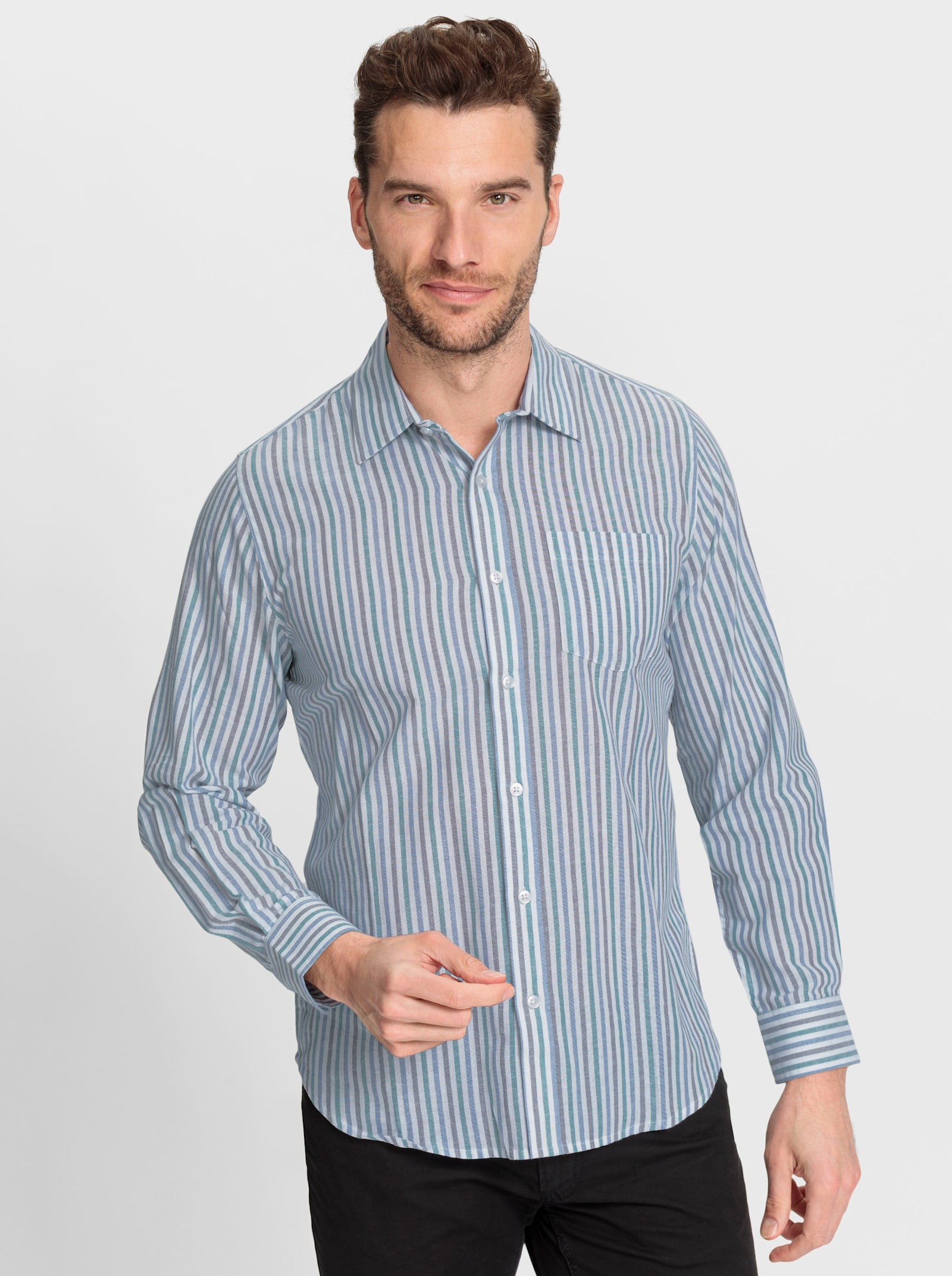 Catamaran Overhemd met lange mouwen en streeppatroon, in het garen geverfd - wit gestreept