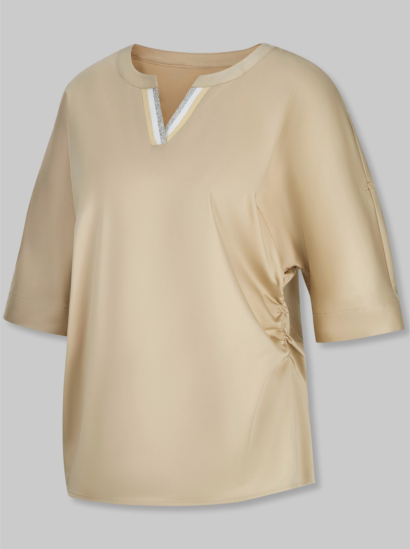 heine Baumwollbluse mit seitlicher Raffung - sand