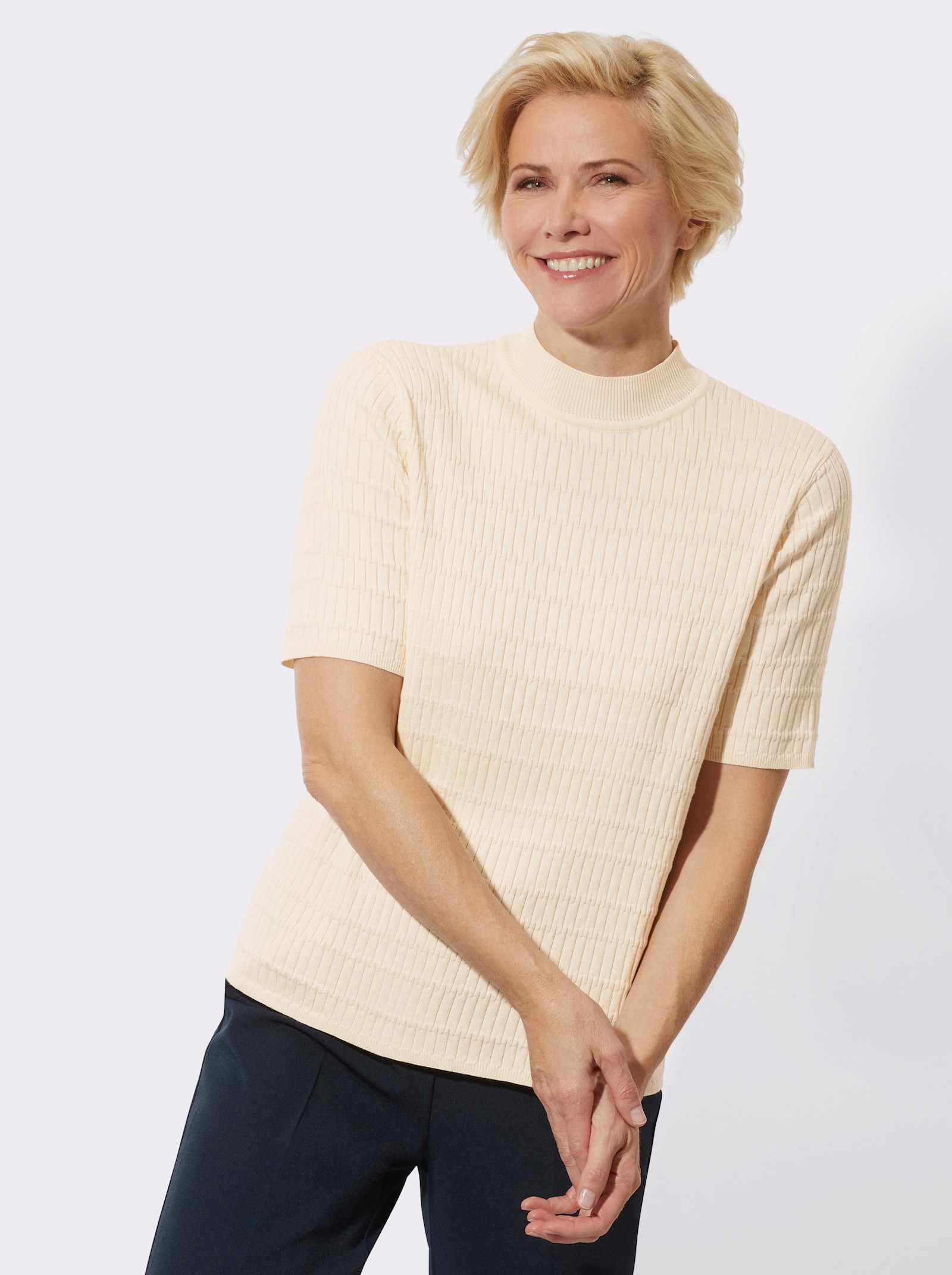 Strickpullover mit Strukturmuster - champagner