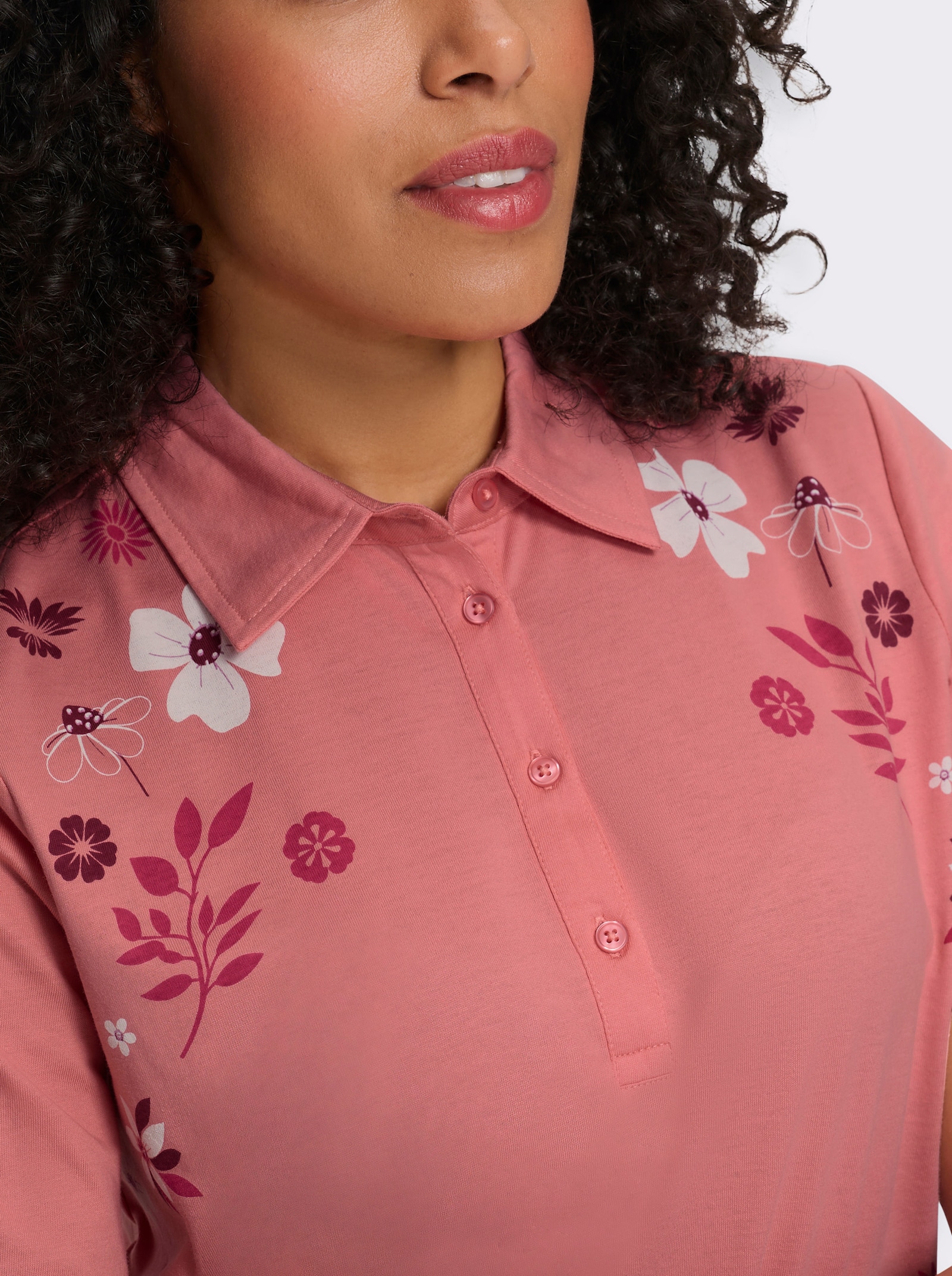 Poloshirt met bloemen- en bladerprint voor - flamingo/pink bedrukt