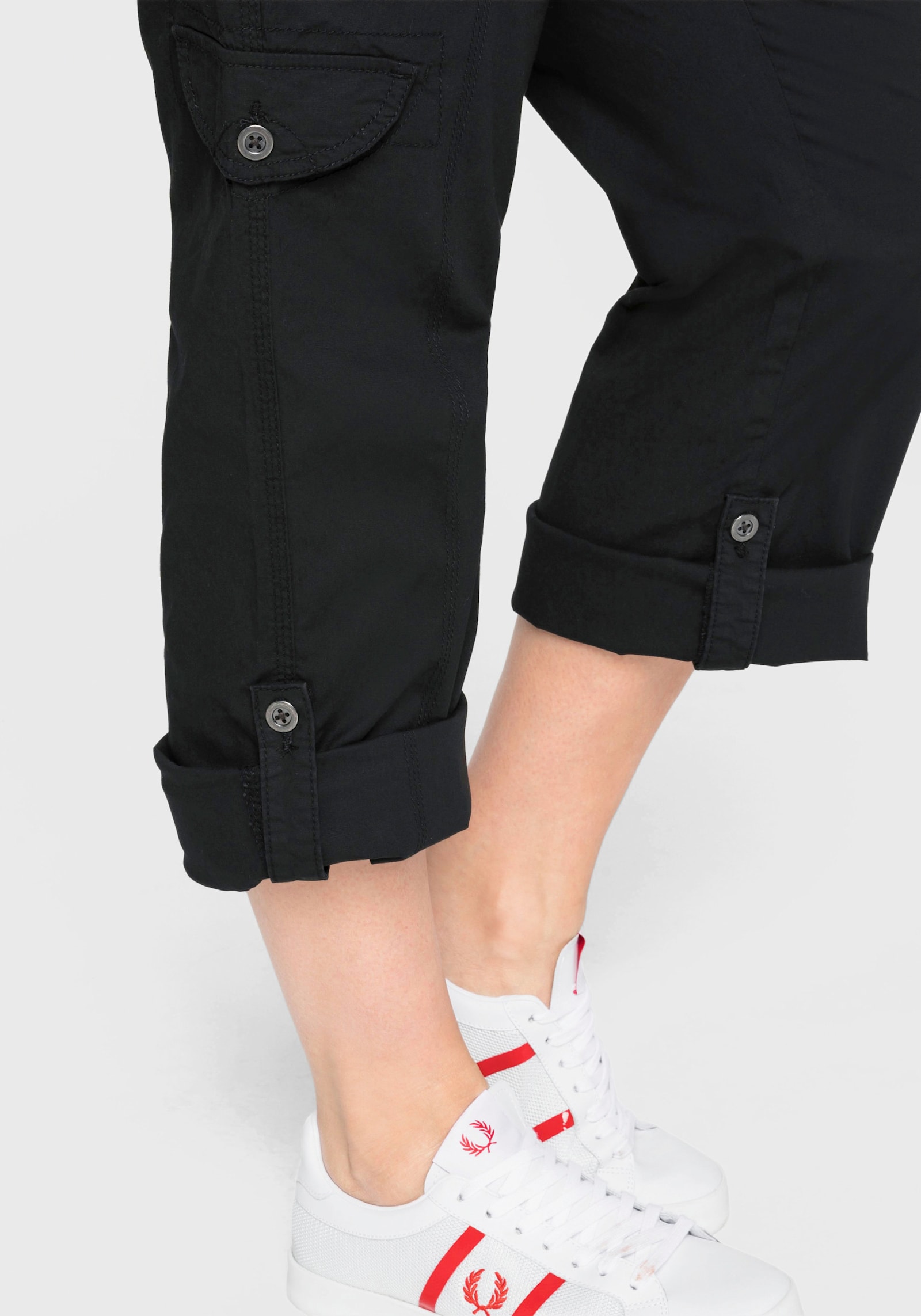 sheego Cargohose mit Krempelfunktion - schwarz