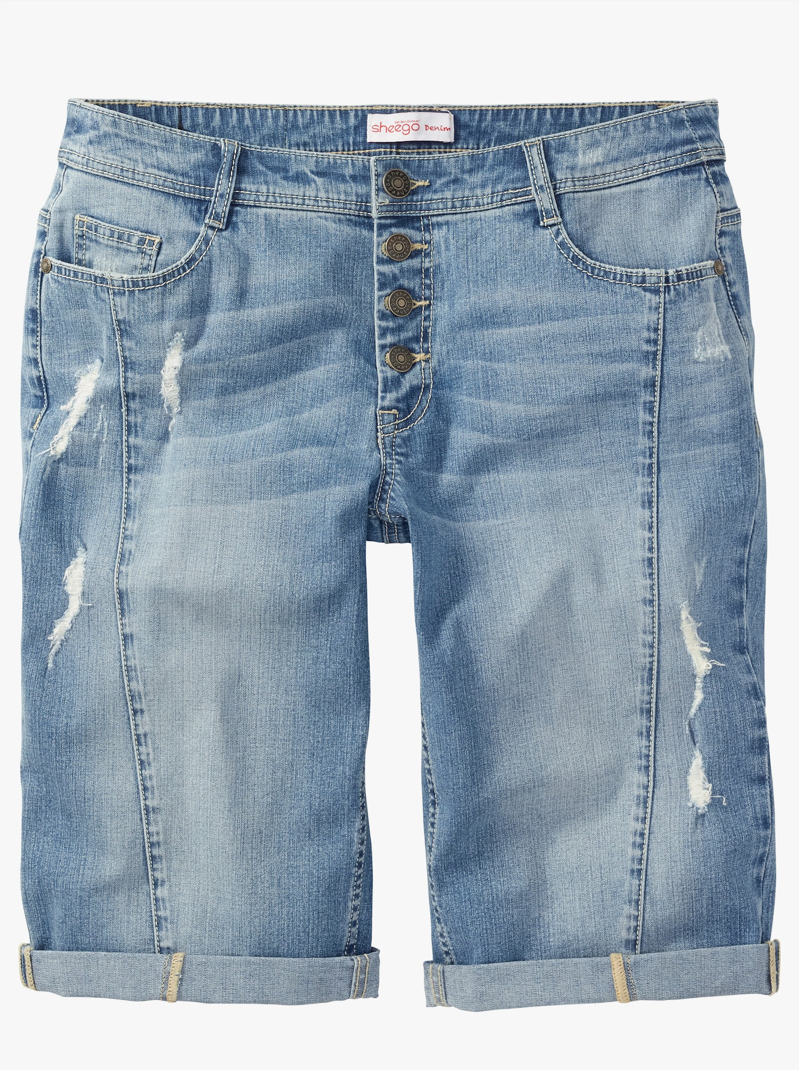 sheego Jeansbermudas mit Destroyed-Effekten - light blue-denim