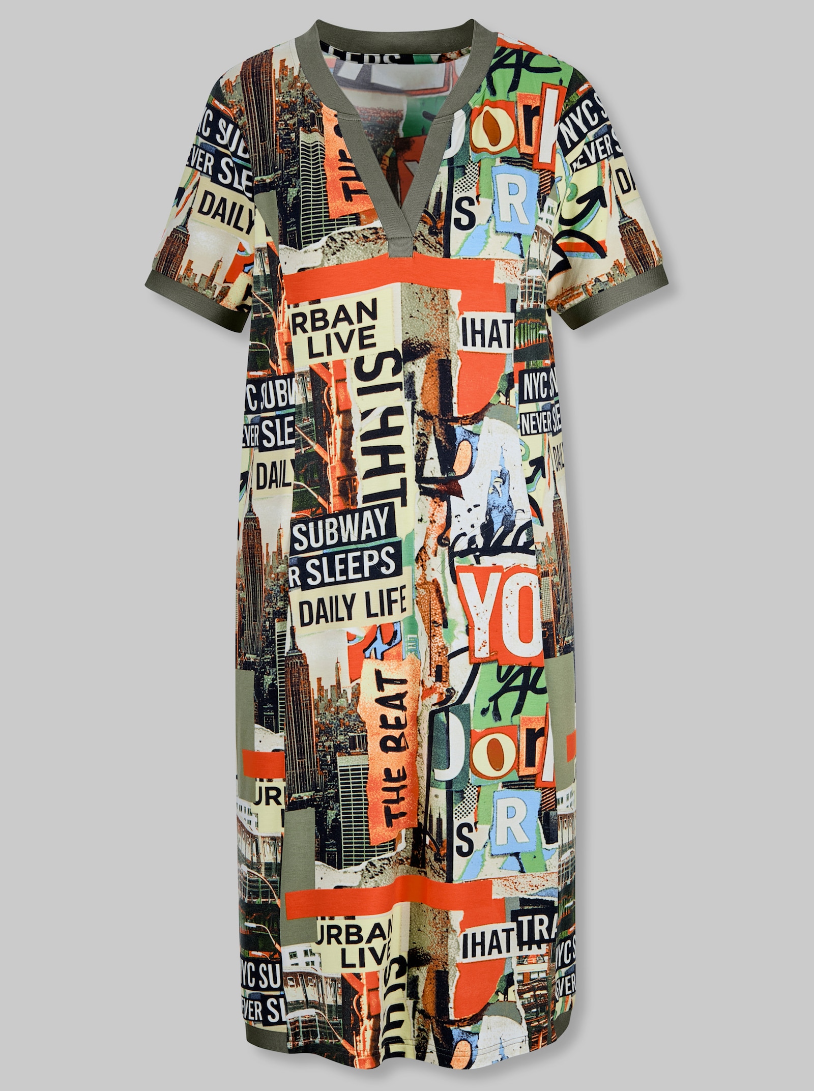 heine Jerseykleid mit Patchwork-Print - sand-schwarz-bedruckt