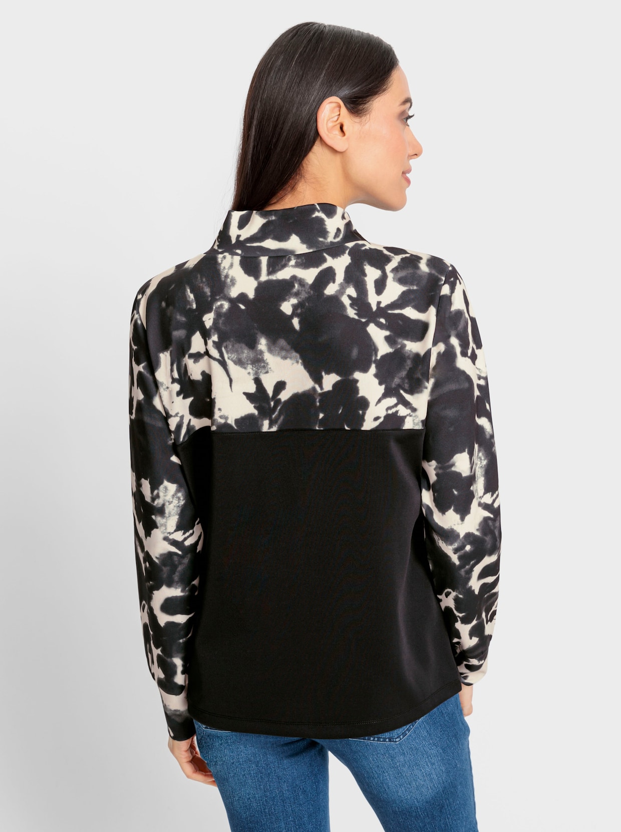 heine Shirt met opstaande kraag - champagne/zwart bedrukt