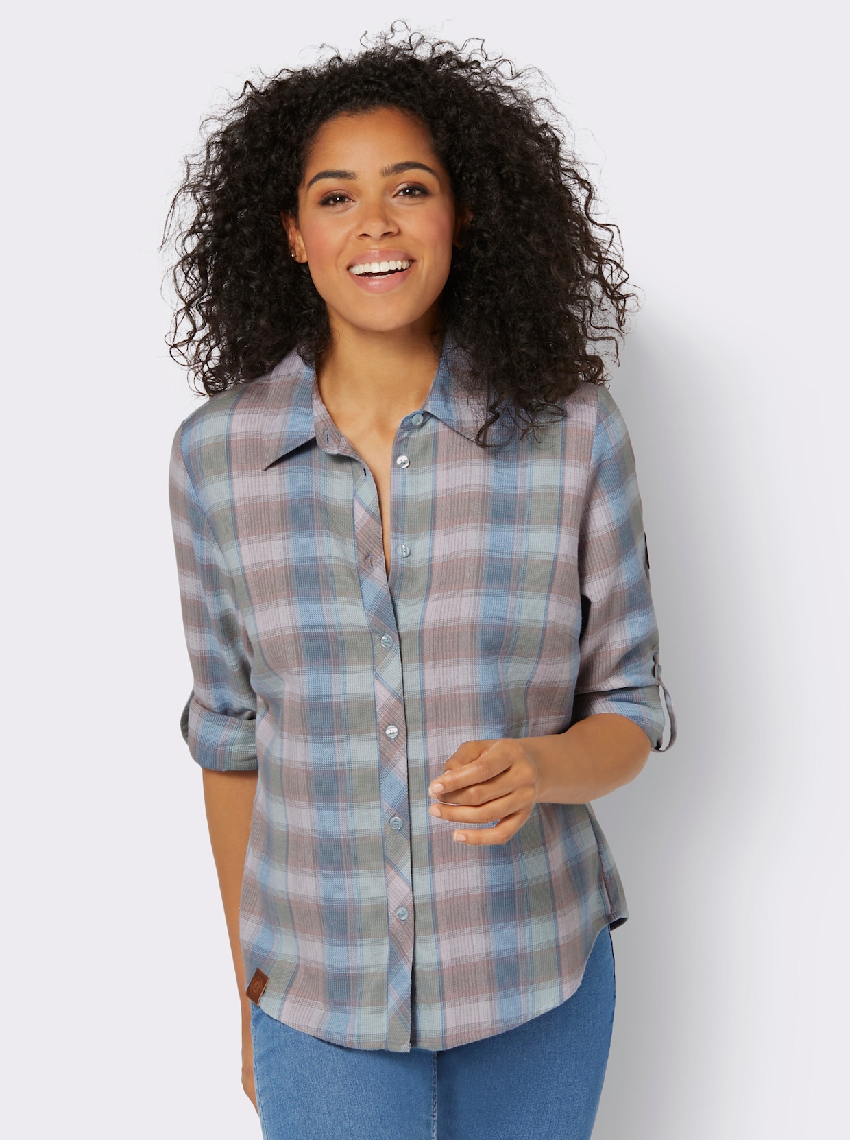 Flanellbluse - mittelblau-mauve-kariert