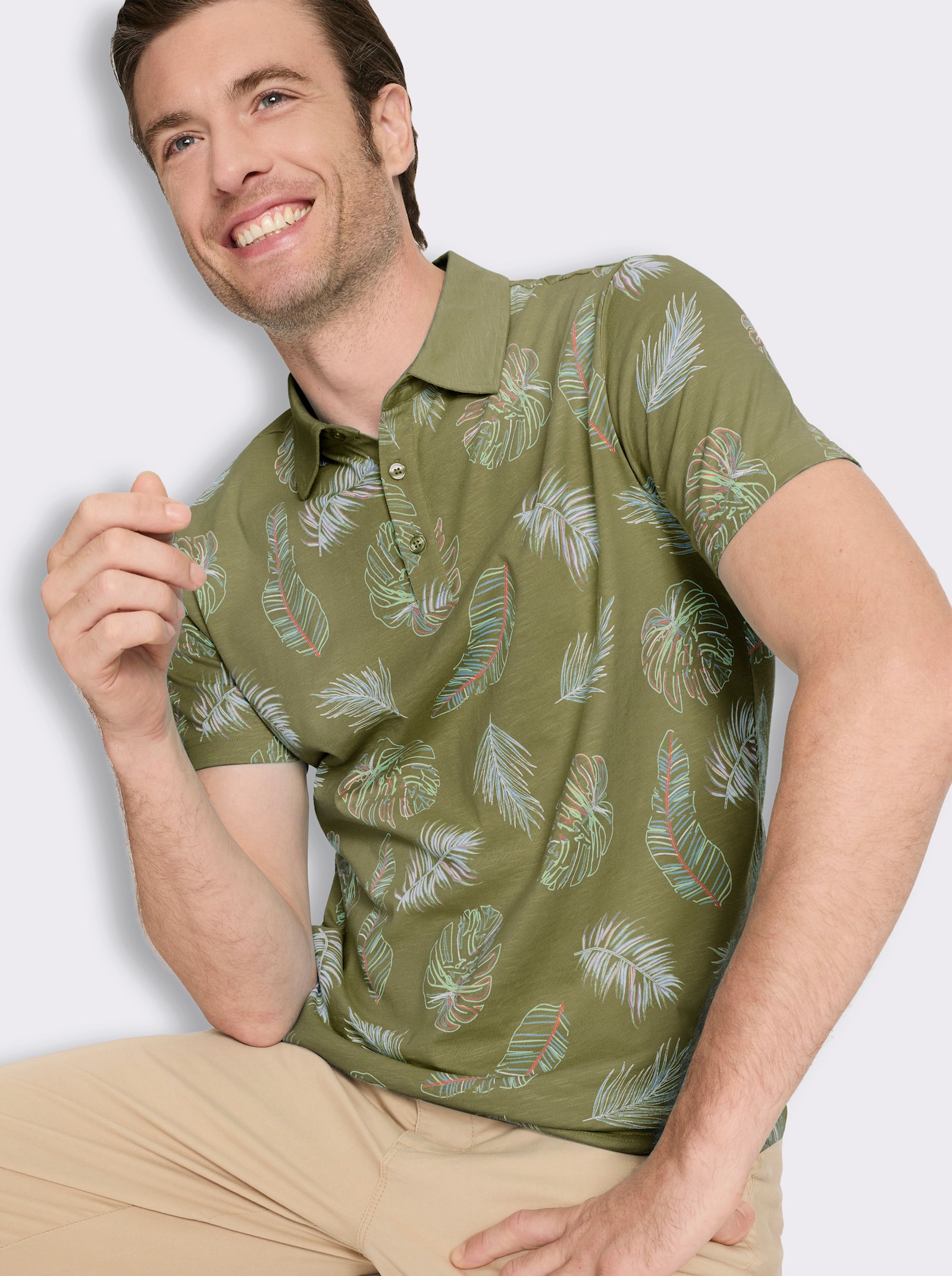 Marco Donati Kurzarmshirt mit exotischem Dessin - oliv-bedruckt