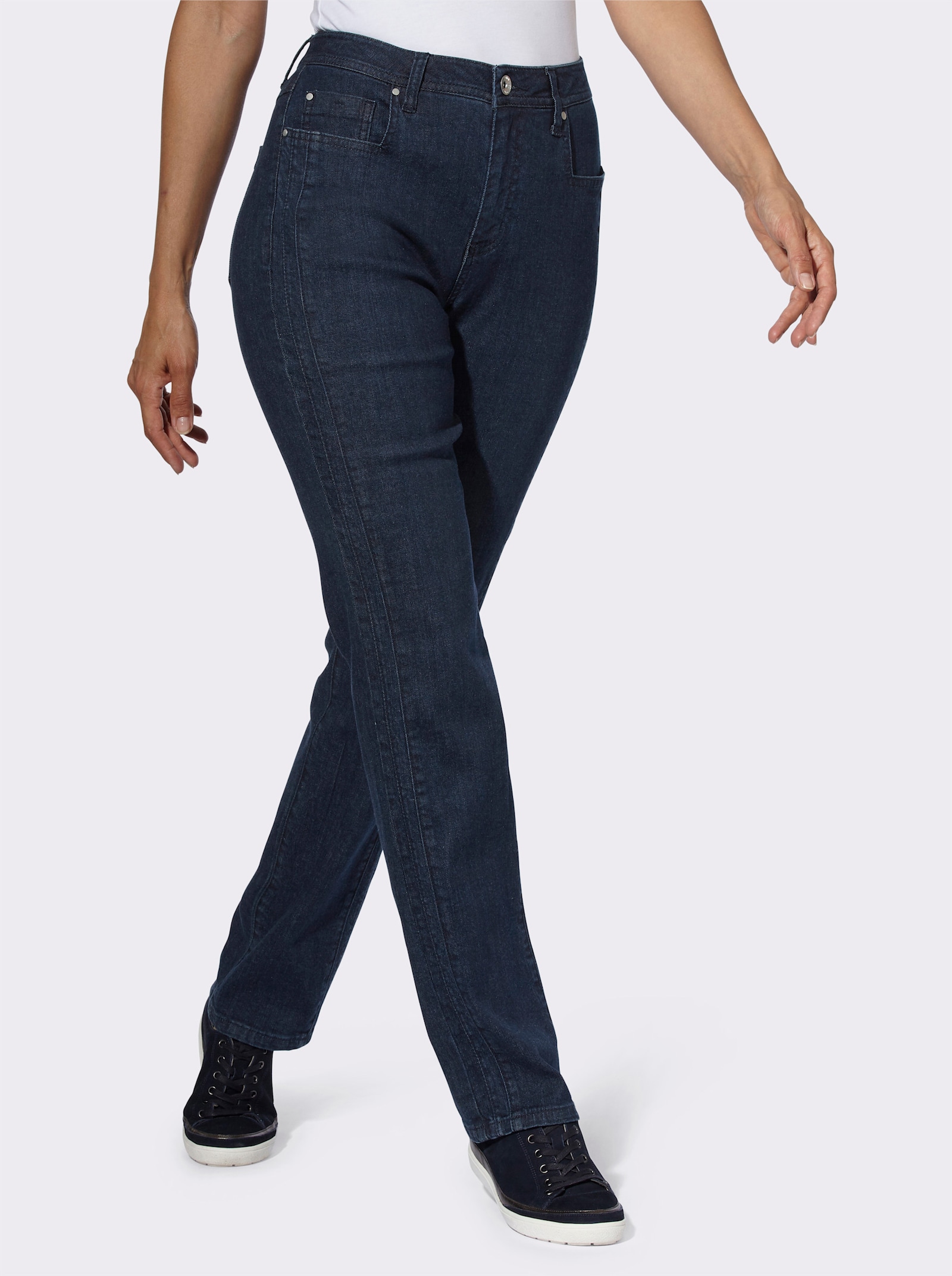 Jeans met sierbiezen opzij - dark-blue