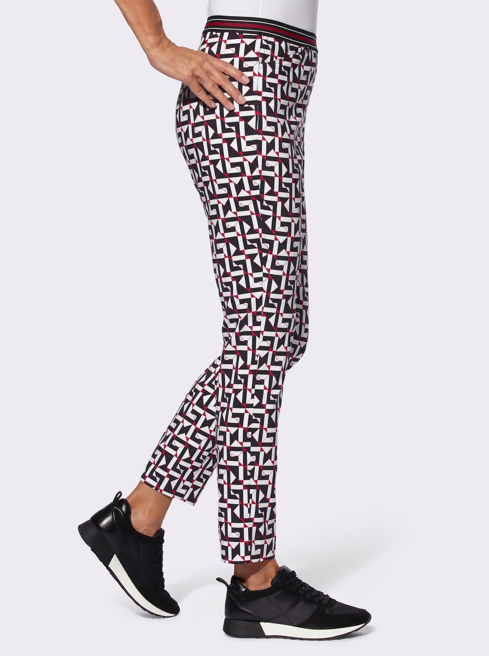 Bengalinhose mit grafischem Druck - schwarz-rot-bedruckt